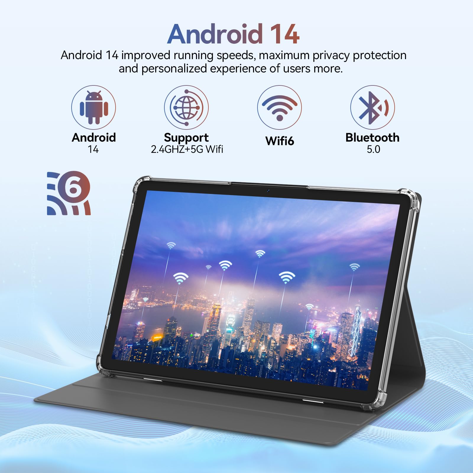 2025 Latest Android 14 Tablet - 10 Inch 2-in-1 Tablet PC with Keyboard Case & Stylus | 4+4GB RAM, 64GB ROM (Expandable to 1TB) | Octa-Core Processor, WiFi 6, Bluetooth, Dual Camera, 7000mAh Battery - Perfect for Work, Study & Entertainment