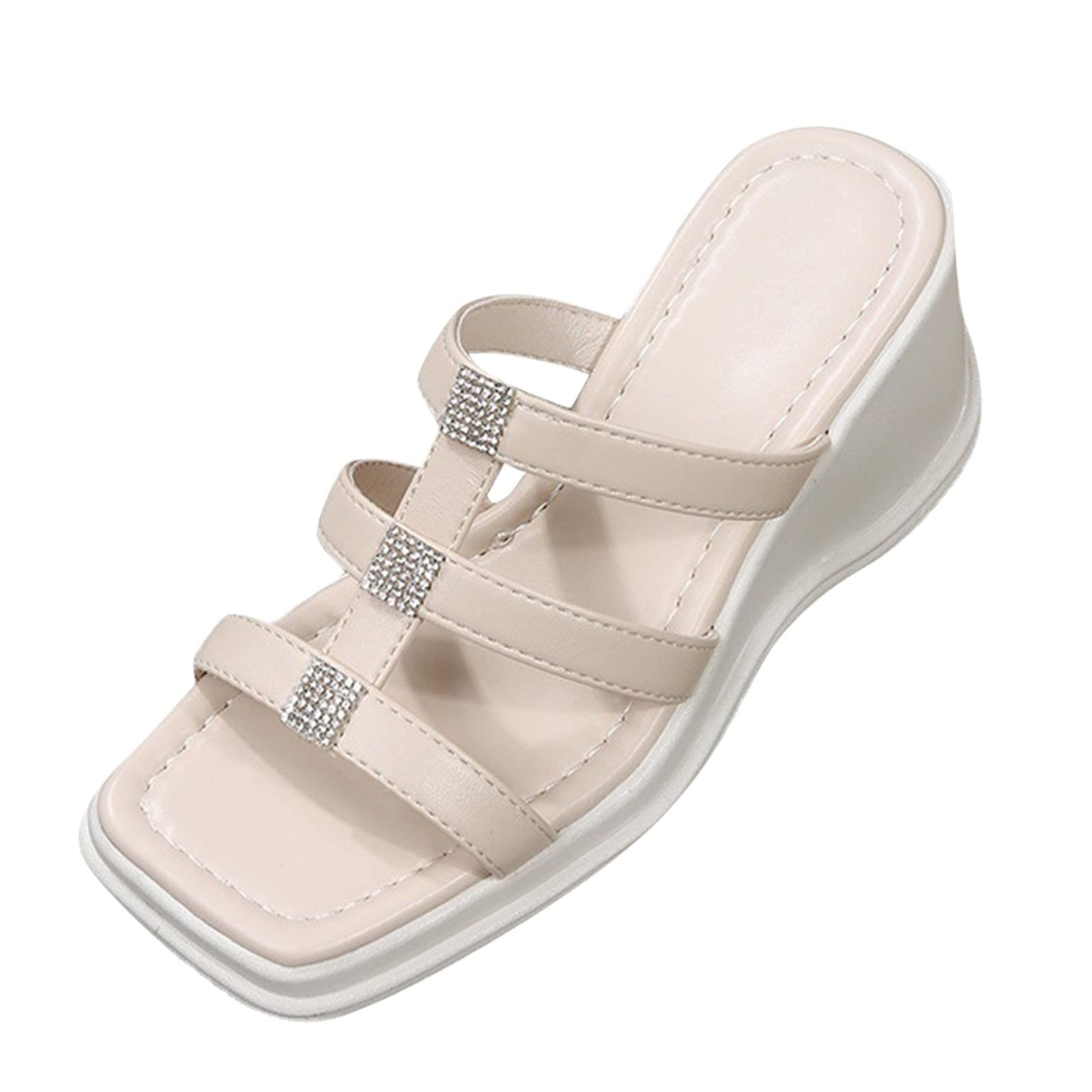 Stylish Women's Rhinestone Thin Strap Wedge Sandals - Open Toe Summer Heels for Beach, Party & Casual Outfits