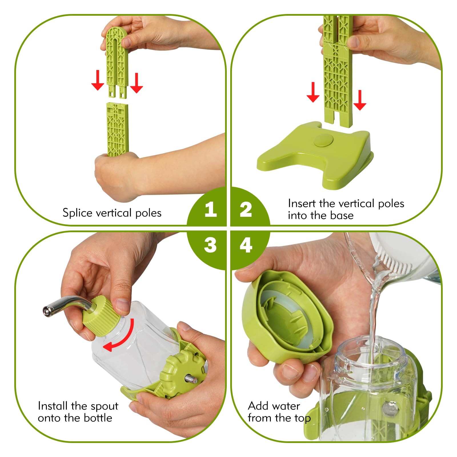 VANNON Top Fill Pet Water Dispenser - 13oz Leakproof Dog Water Bottle with Adjustable Stand for Small Animals, BPA Free, Green - Perfect for Travel, Cages & Outdoor Use