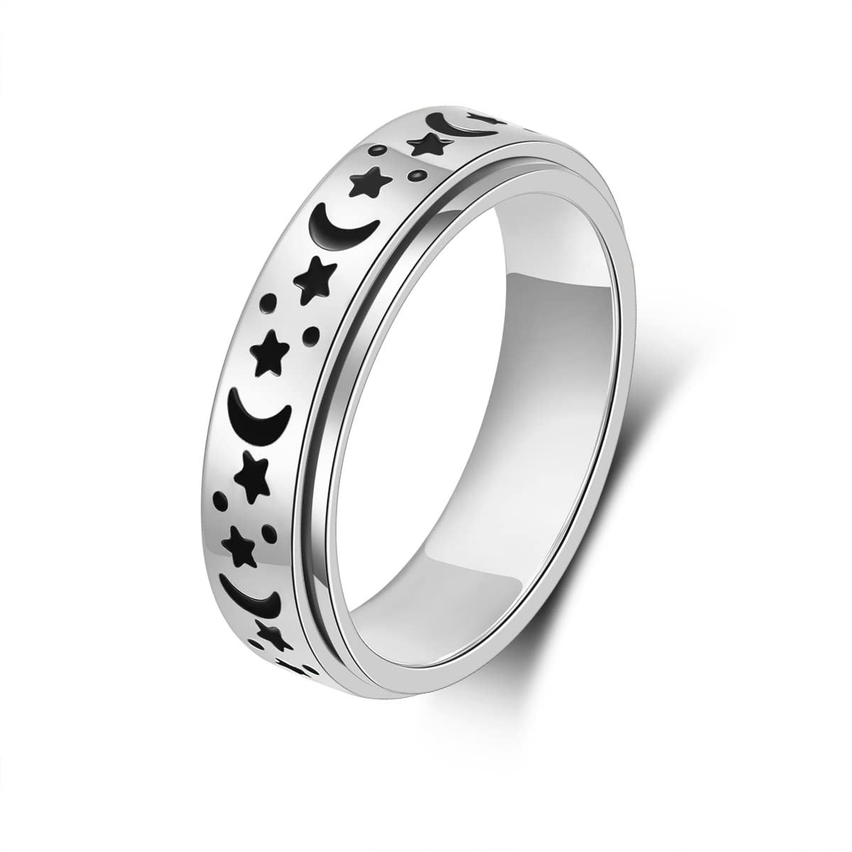 Anxiety Spinner Ring for Women & Men - Moon Star Design for Stress Relief