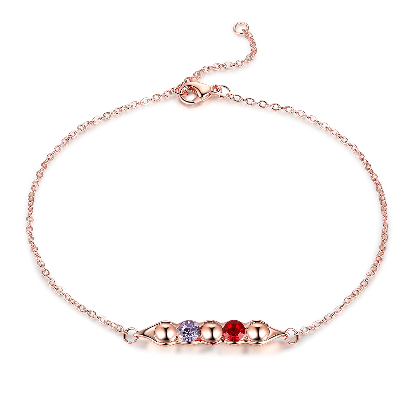 Personalized Birthstone Bracelet for Women - Adjustable 1-5 Pea in a Pod Charm Bracelet in Silver, Gold & Rose Gold - Custom Mother Daughter Jewelry Gift for Birthday, Anniversary & Special Occasions