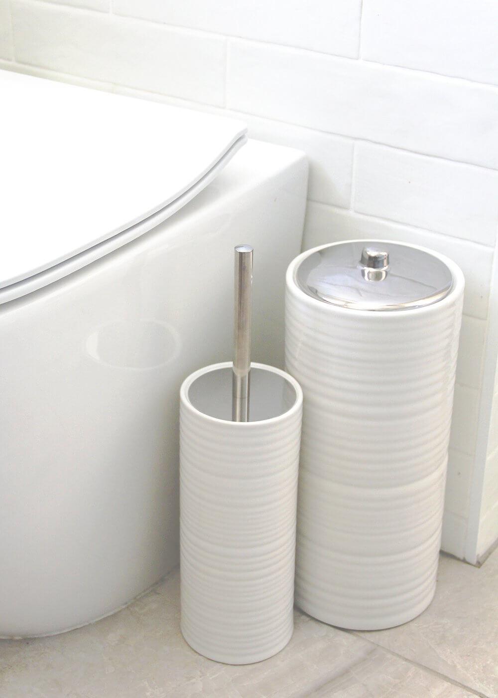 Hush White Ceramic Toilet Brush - Modern Bathroom Cleaning Tool for Home, Hotel & Office Use