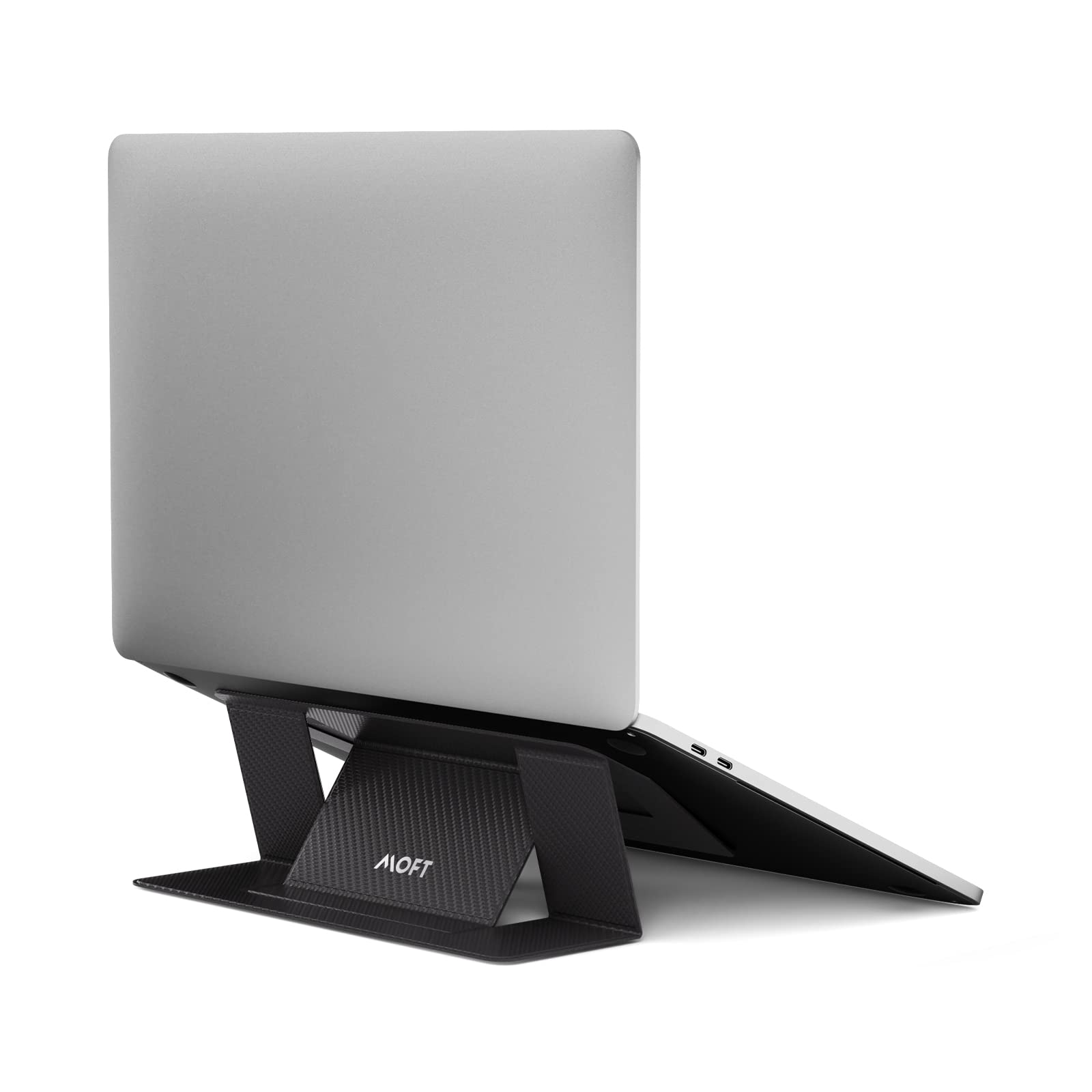 MOFT Foldable Laptop Stand for MacBook & PC - Adjustable Height & Angle, Portable Adhesive Computer Riser Compatible with 11-16 Inch Laptops (CarbonPU Black) | Perfect for Home Office, Coffee Shops & Travel
