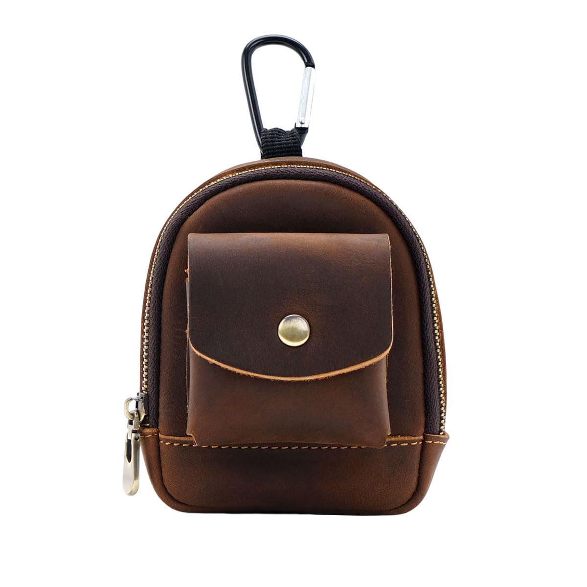 Soft Leather Coin Purse with Hook & 2 Pockets - Mini Wallet for Men & Women (Khaki) | Perfect for Travel, Shopping & Everyday Use