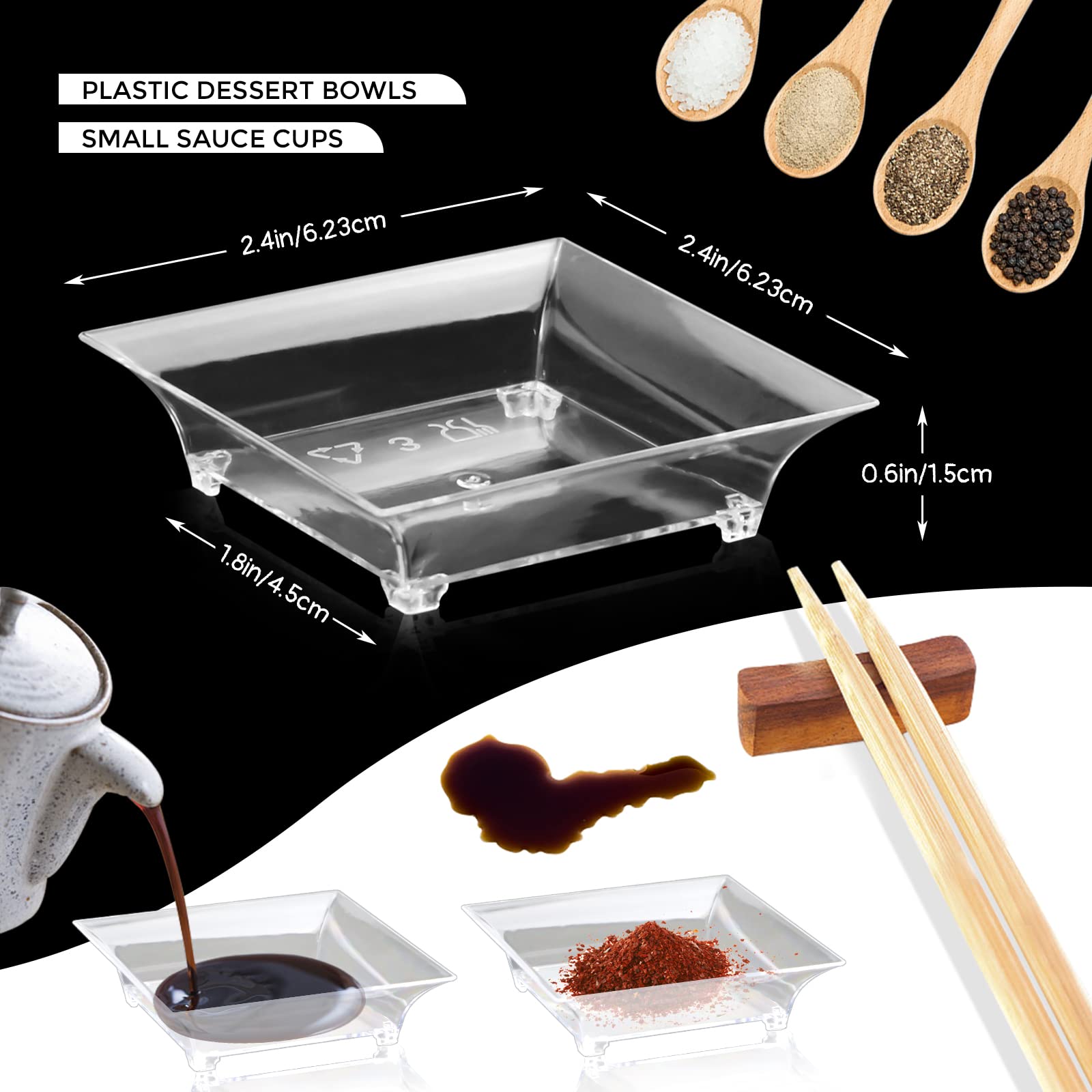 100 Pcs Clear Disposable Mini Plastic Plates 2.4