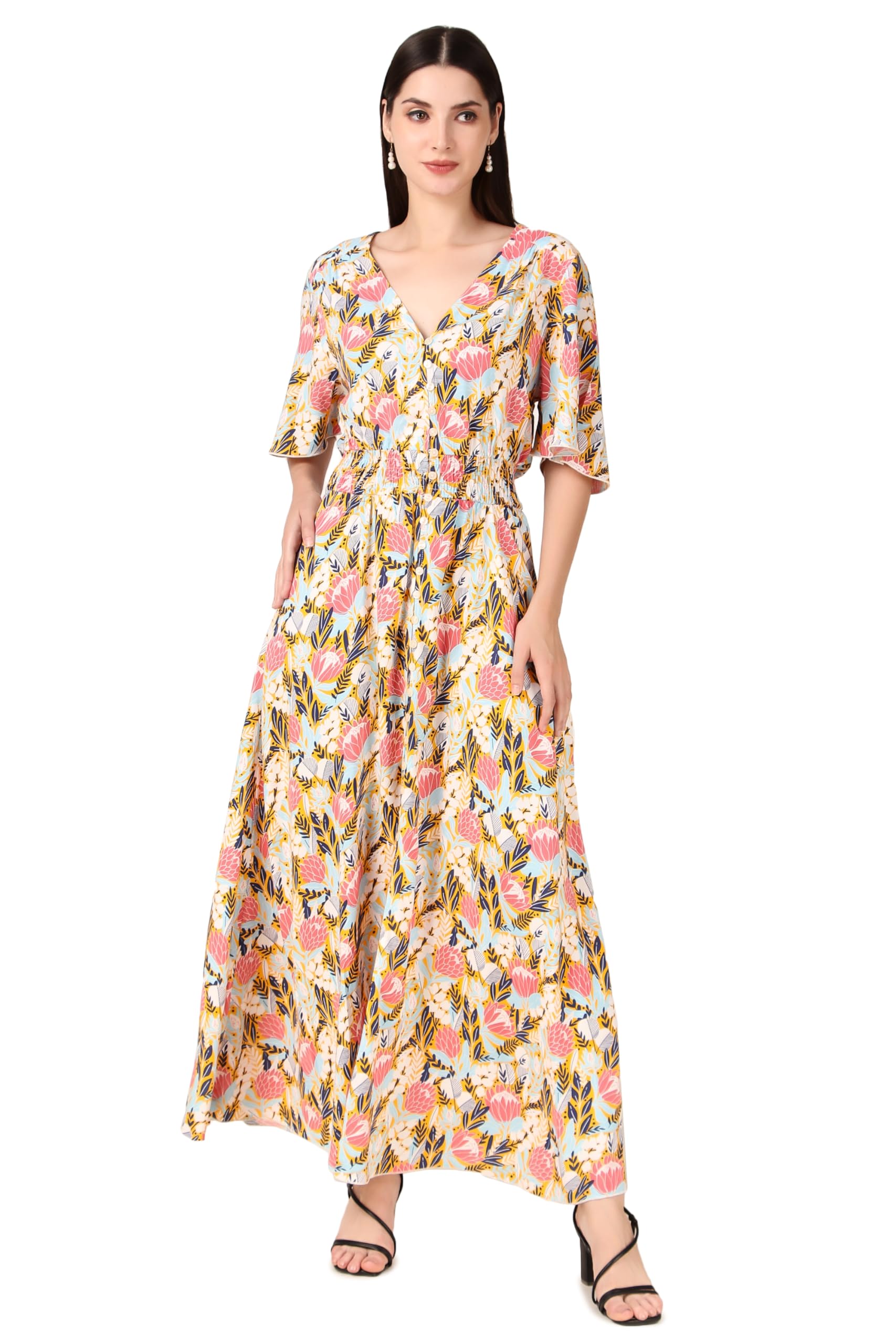 BoheeWohee Women's Floral Print Button Up Spring Summer Dress 2025 - Flowy Casual Maxi Dress for Beach, Vacation & Outdoor Activities