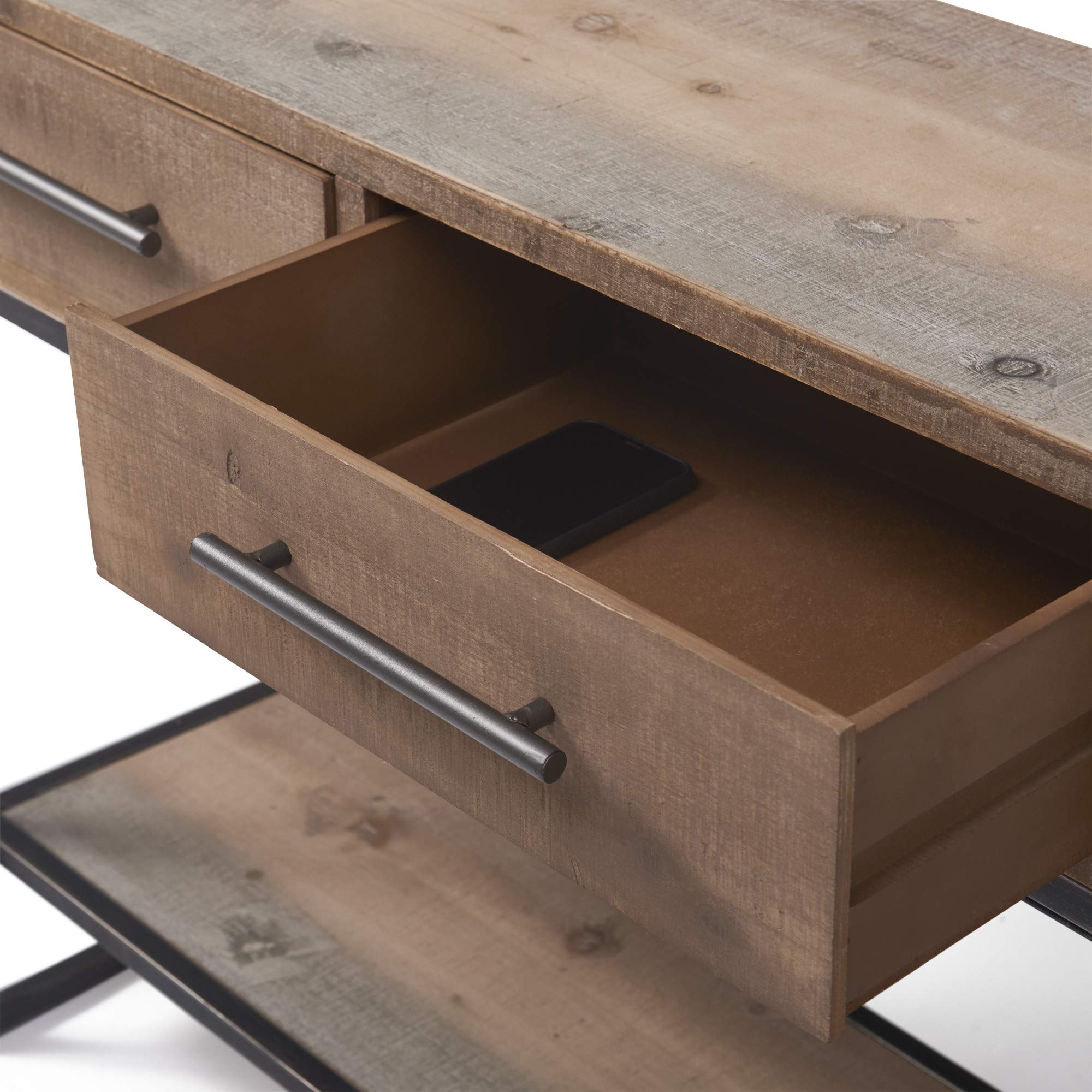 Industrial Rustic Console Table with 2 Drawers - Wood & Metal Entryway Sideboard with Shelf Storage | Distressed Brown Finish | Perfect for Farmhouse Kitchen, Living Room & Hallway Accent Furniture