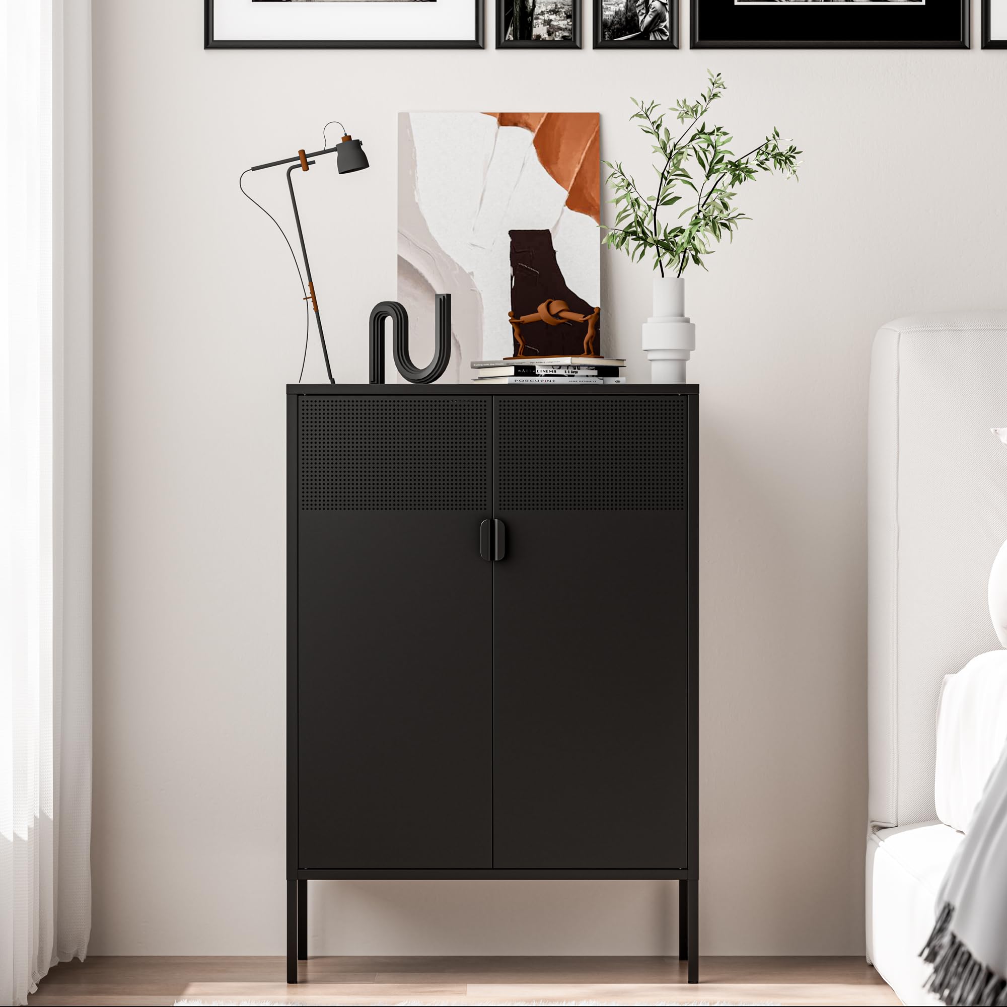 2-Tier Black Metal Mesh Storage Cabinet with Adjustable Shelves - 47