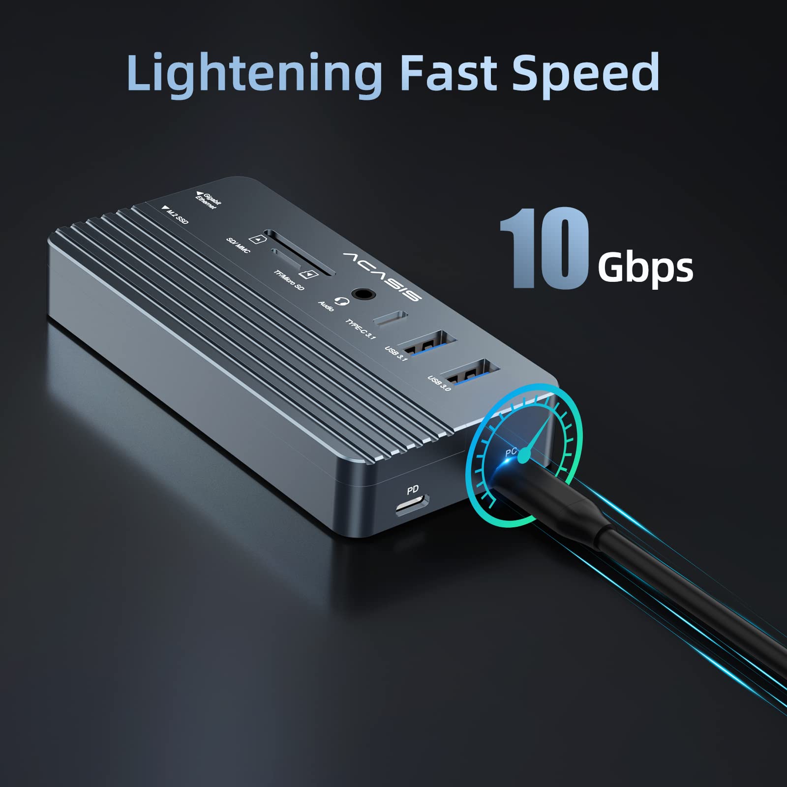 ACASIS 10-in-1 USB C Hub Multiport Adapter with 4K60Hz HDMI, 100W PD, Gigabit Ethernet, SD/TF Card Reader, 10Gbps USB C/A Ports - USB C Docking Station for MacBook Pro/Air, Dell XPS, HP Spectre, Surface Pro (Home Office & Gaming Setup)