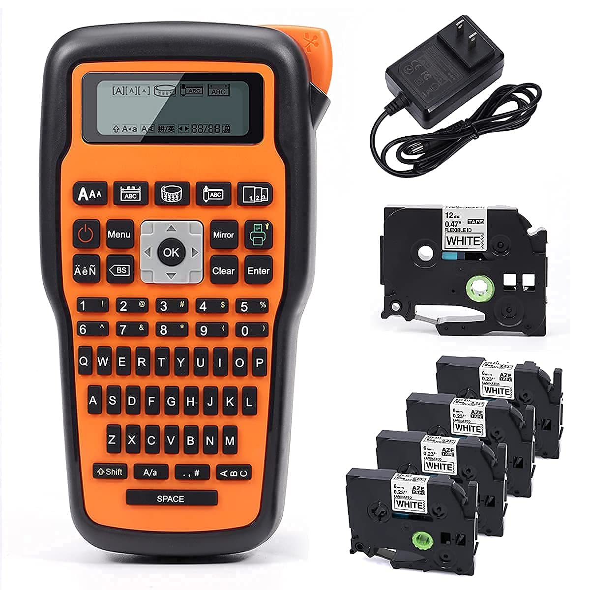 MarkDomain Industrial Label Maker Printer with 1pc AZe-FX231 Label Tape - E1000 Label Machine & 4-Pack Compatible TZe211 TZe-211 1/4