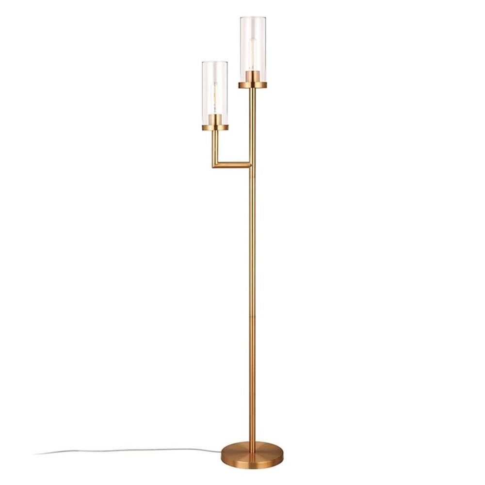 Henn&Hart 11 Inch Brass Floor Lamp with Glass Shade - Modern Lighting for Living Room, Bedroom, or Office Decor