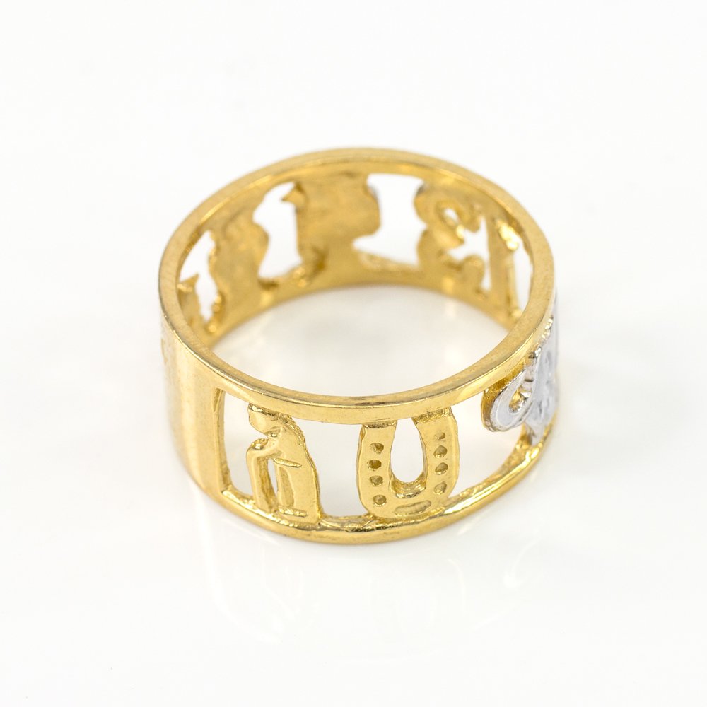 10k Two-Tone Gold Lucky Ring - High Polish Open Design Good Luck Charm Jewelry for Women - Perfect for Gifts, Weddings & Daily Wear