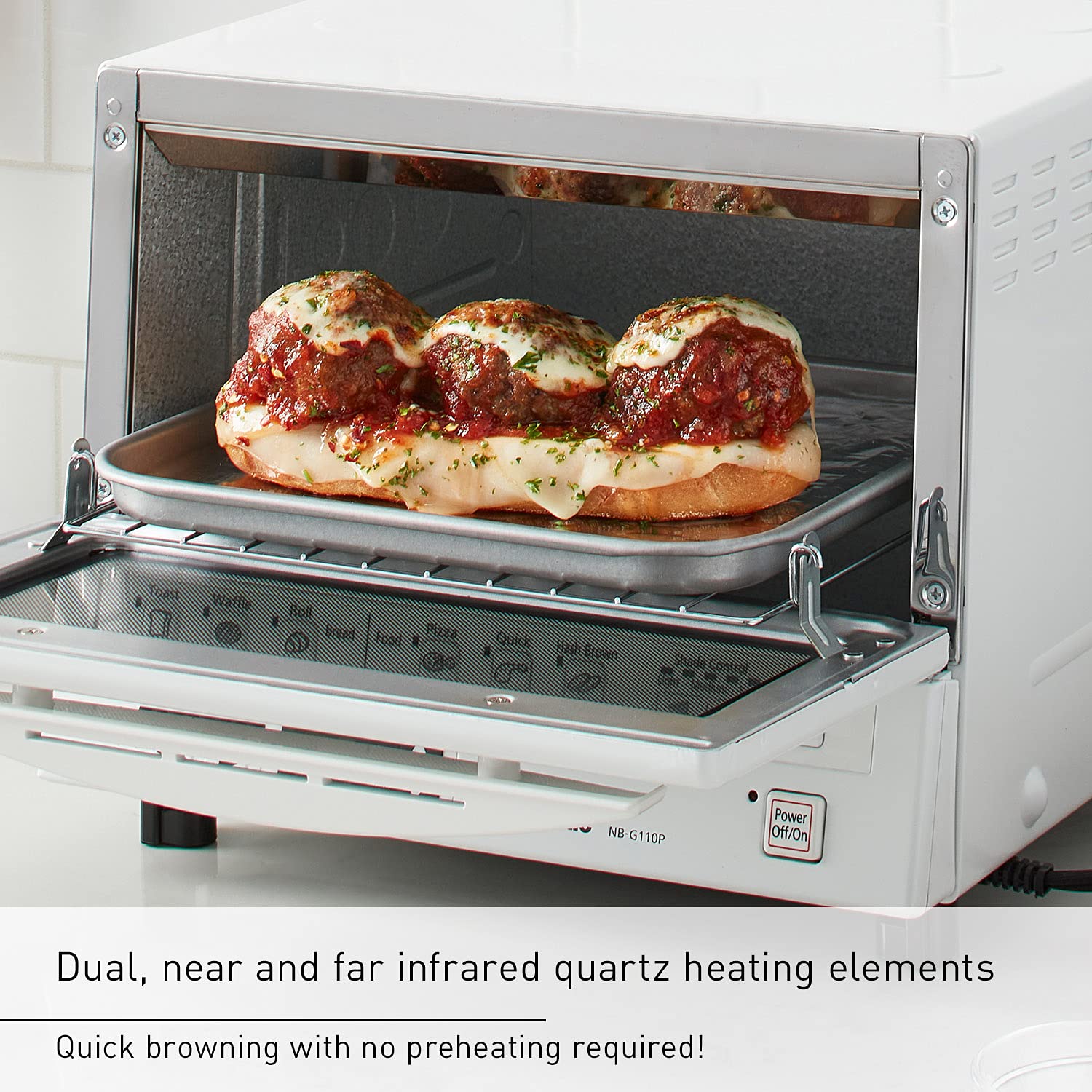 Panasonic FlashXpress Toaster Oven - 4-Slice Countertop Oven with Double Infrared Heating, 6 Auto Cook Functions & Precise Temp Control, 1300W (White, NB-G110-W) - Perfect for Baking, Broiling, Toasting & Reheating Meals in Small Kitchens, Dorms or Offices