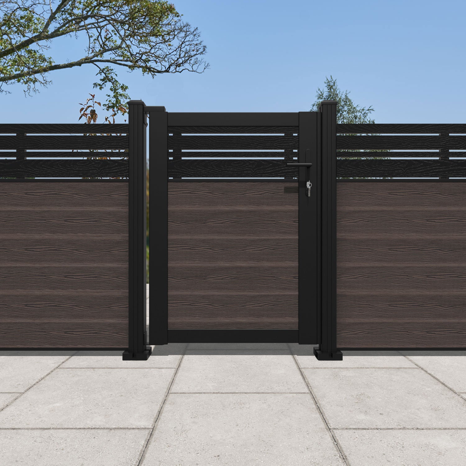 Classic Linea Pedestrian Gate - Mid Brown Wooden Fence Gate for Garden, Yard & Driveway | Durable Outdoor Entryway Solution for Home Security & Privacy