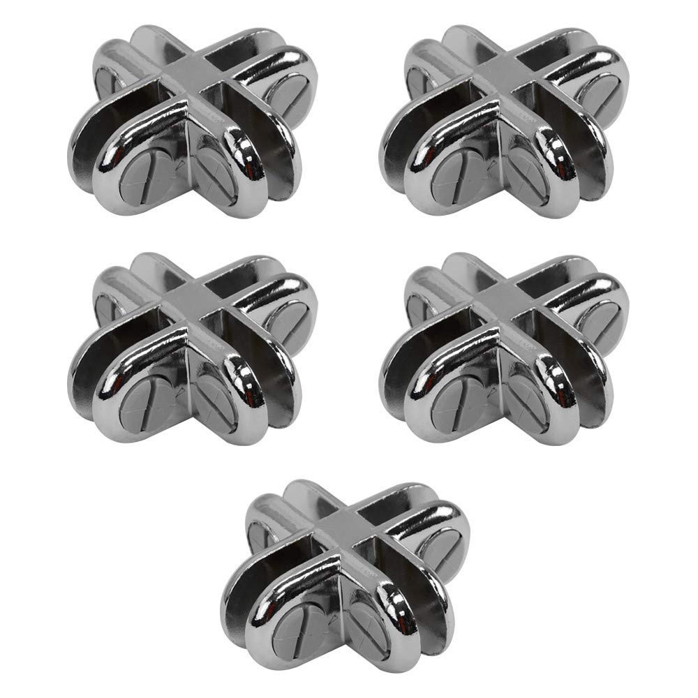 Prolinemax 5-Piece Chrome 4-Way Glass Display Connector Set - 3/16 Inch Tempered Glass Shelf for Retail Store, Jewelry Display & Home Decor Organization