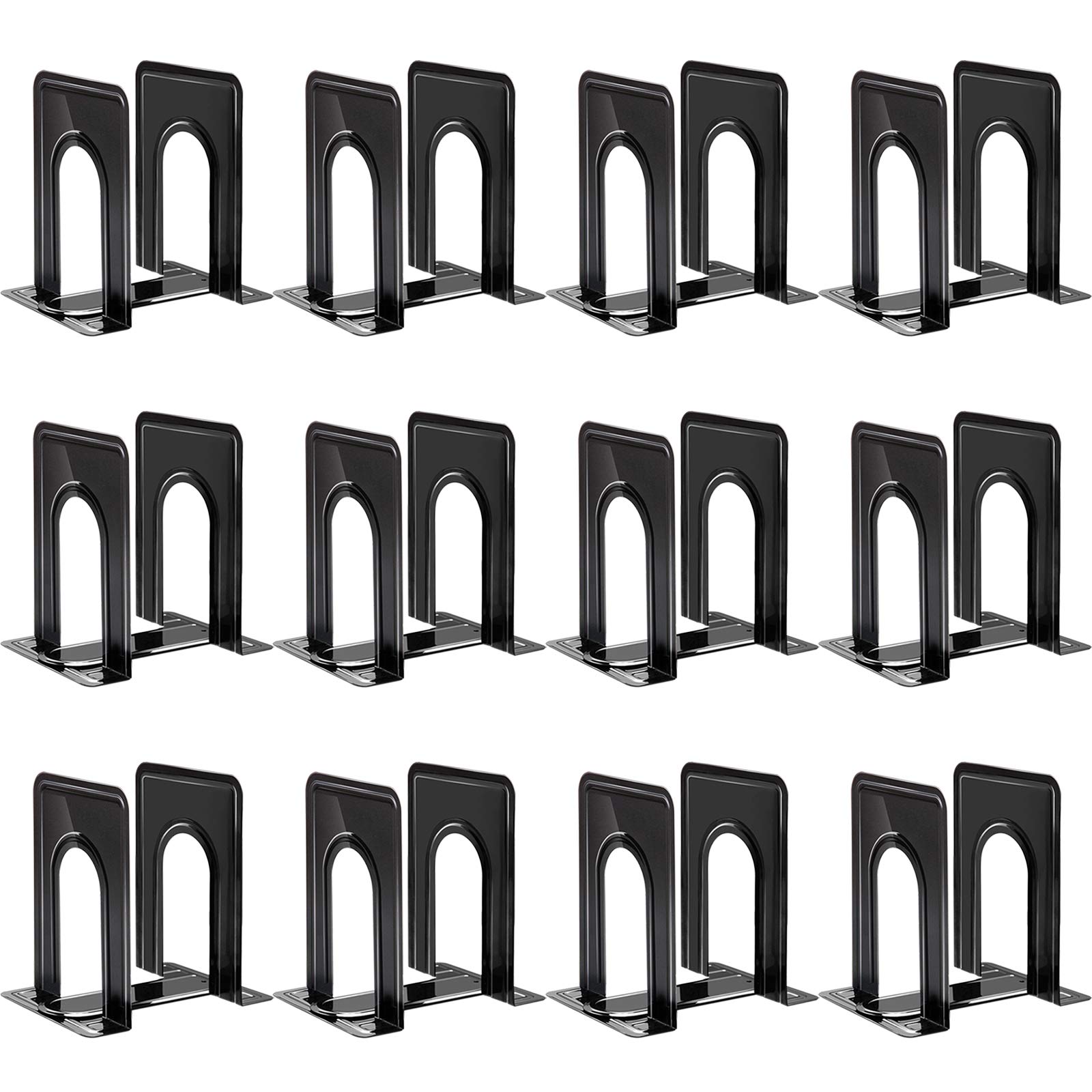 HappyHapi Heavy Duty Metal Bookends - 24 Pack for Office, Home & Library - Secure Book Holders for Shelves & Heavy Books - Perfect for Organizing Textbooks, Cookbooks & Decorative Displays