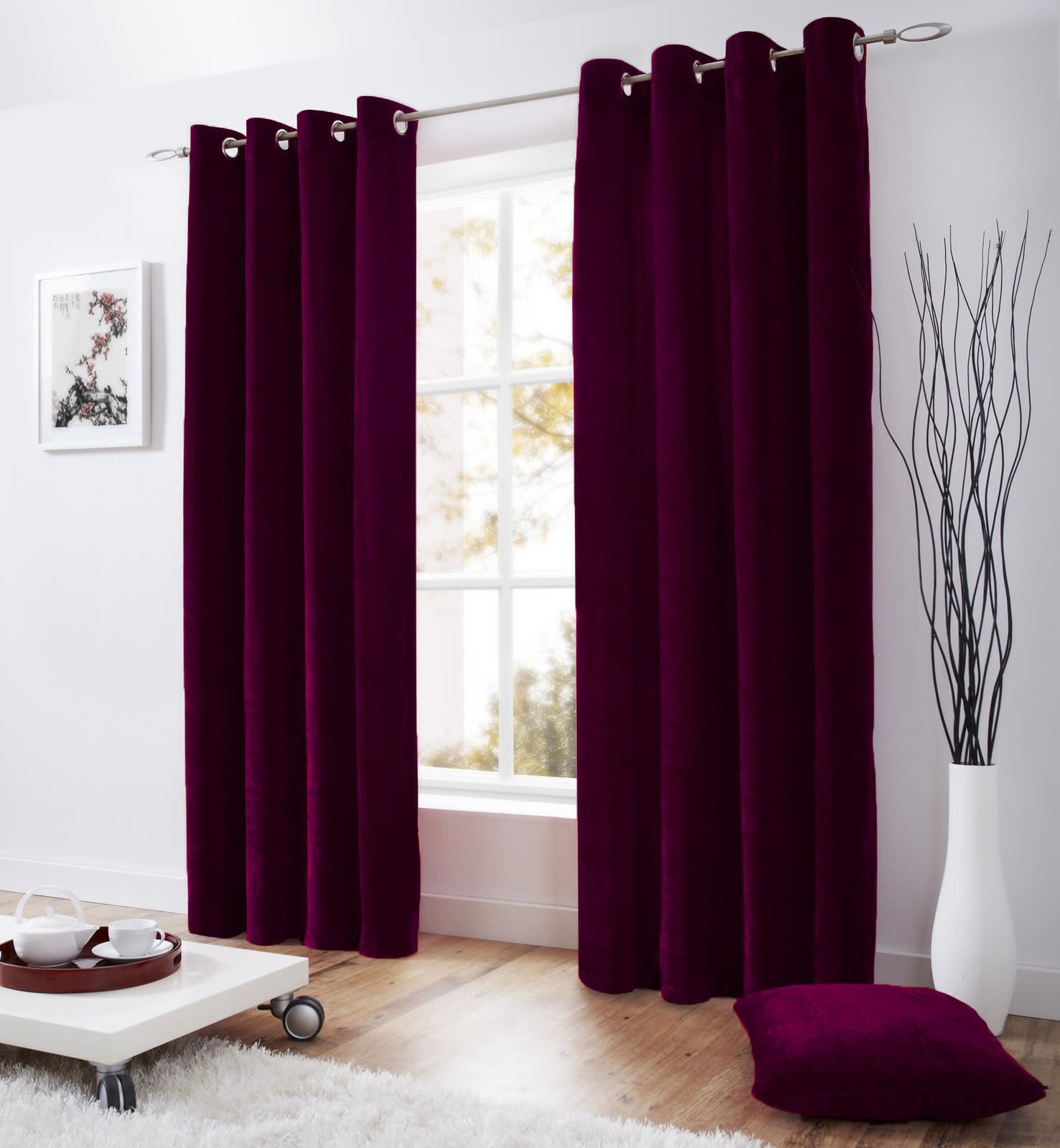 1 Piece Velvet Lined Eyelet Curtain Panel - Luxurious Grommet Top Blackout Drapes (Plum, 56 x 84 Inches) for Living Room, Bedroom & Home Theater