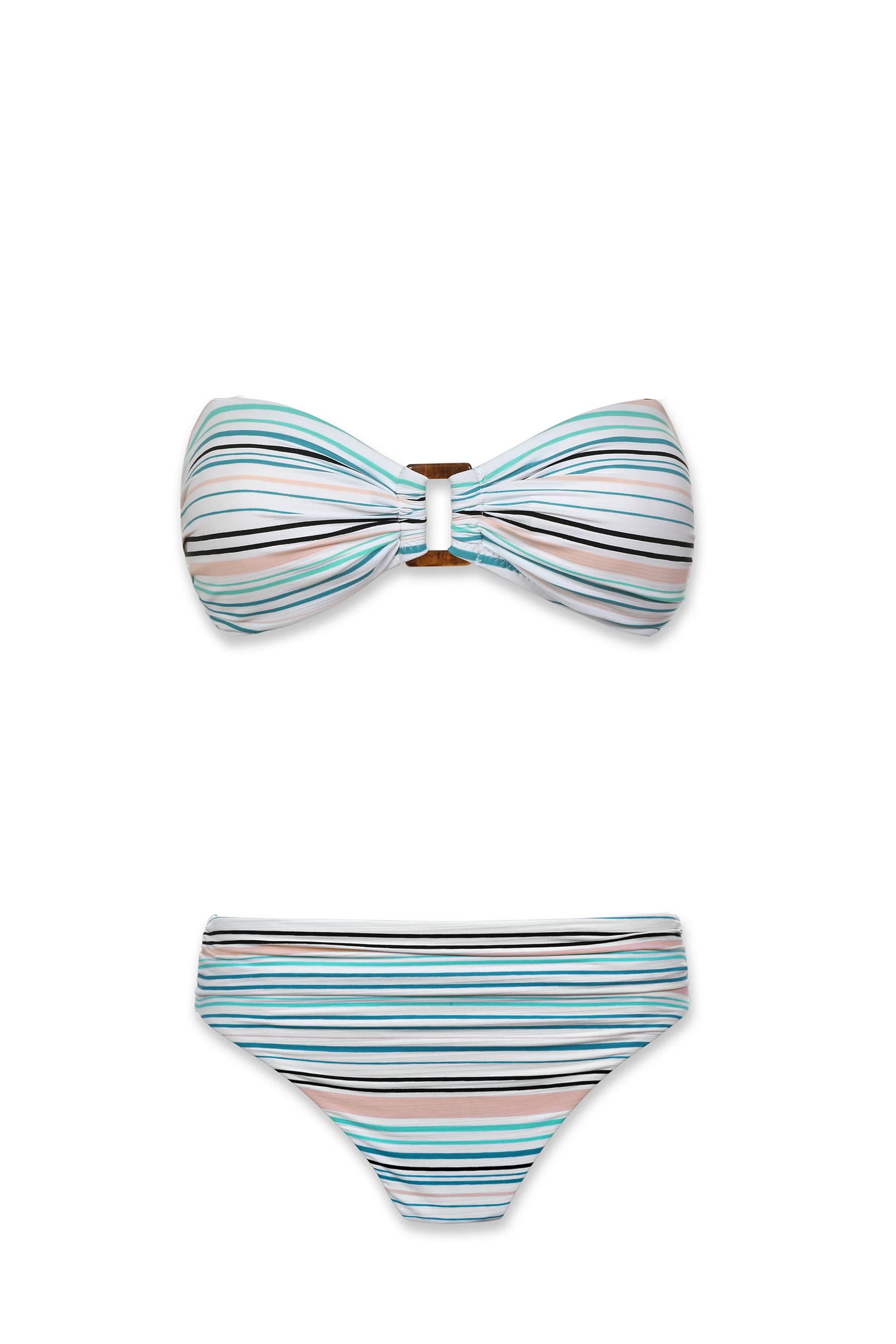 Stylish Hook Back Tortoise Bandeau Bikini Top | Textured Coastal Stripe Design - Perfect for Beach Vacations & Summer Pool Parties