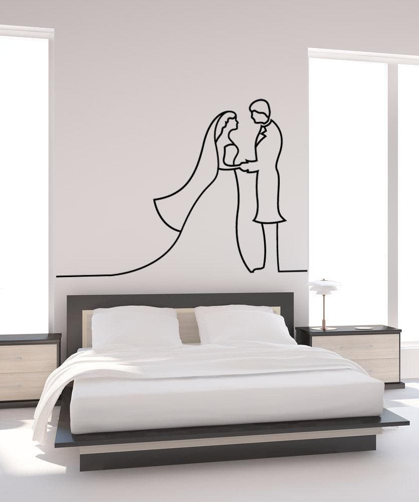 Vinyl Wall Decal Sticker - Romantic Bride and Groom Silhouette Art #1152 | Perfect for Wedding Decor, Bedroom Wall Art & Home Decoration
