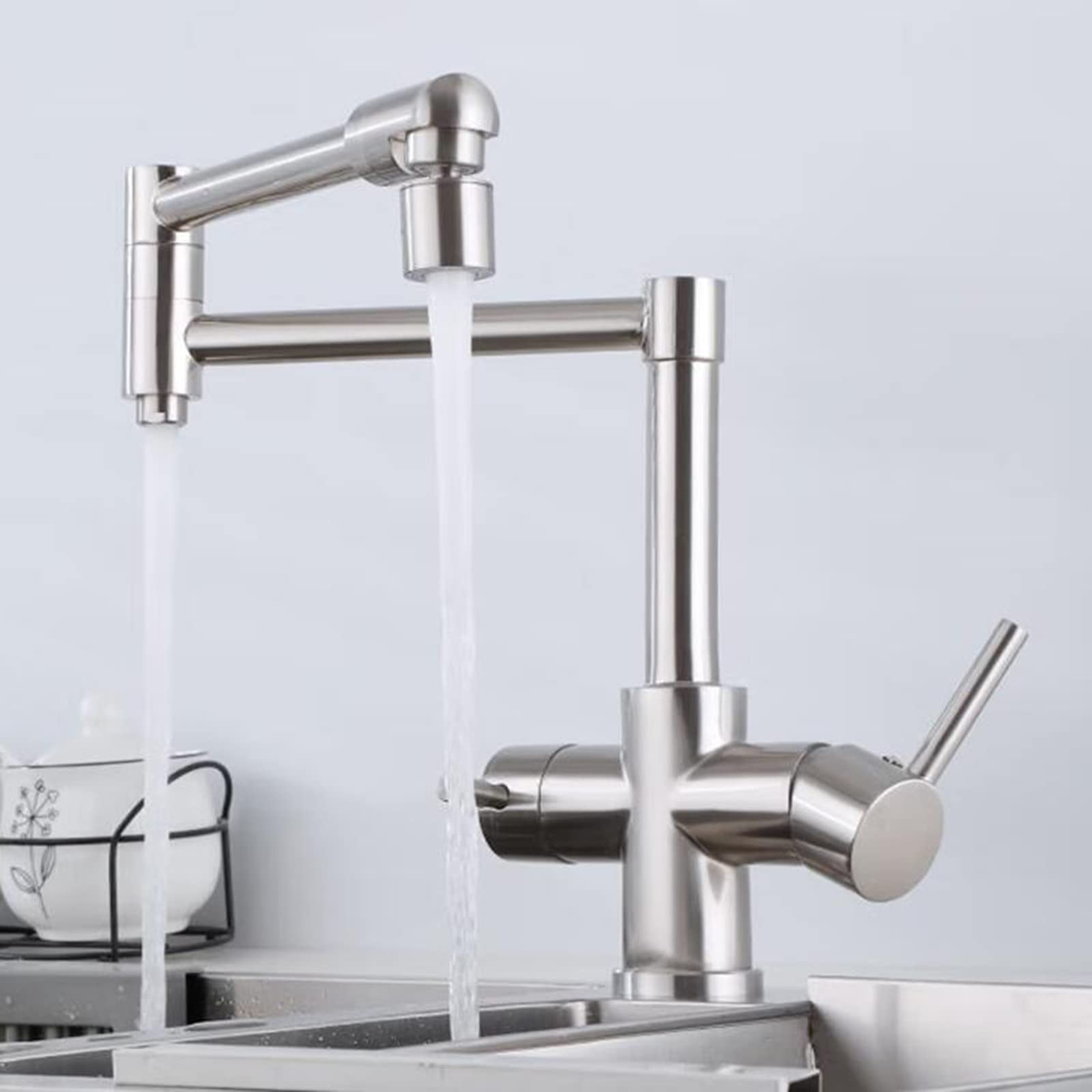 3 in 1 Brass Kitchen Faucet with Water Filter - Foldable Drinking Faucet, Brushed Nickel Finish, Multi-Functional Mixer Tap | Perfect for Modern Kitchens, RV Camping & Small Spaces