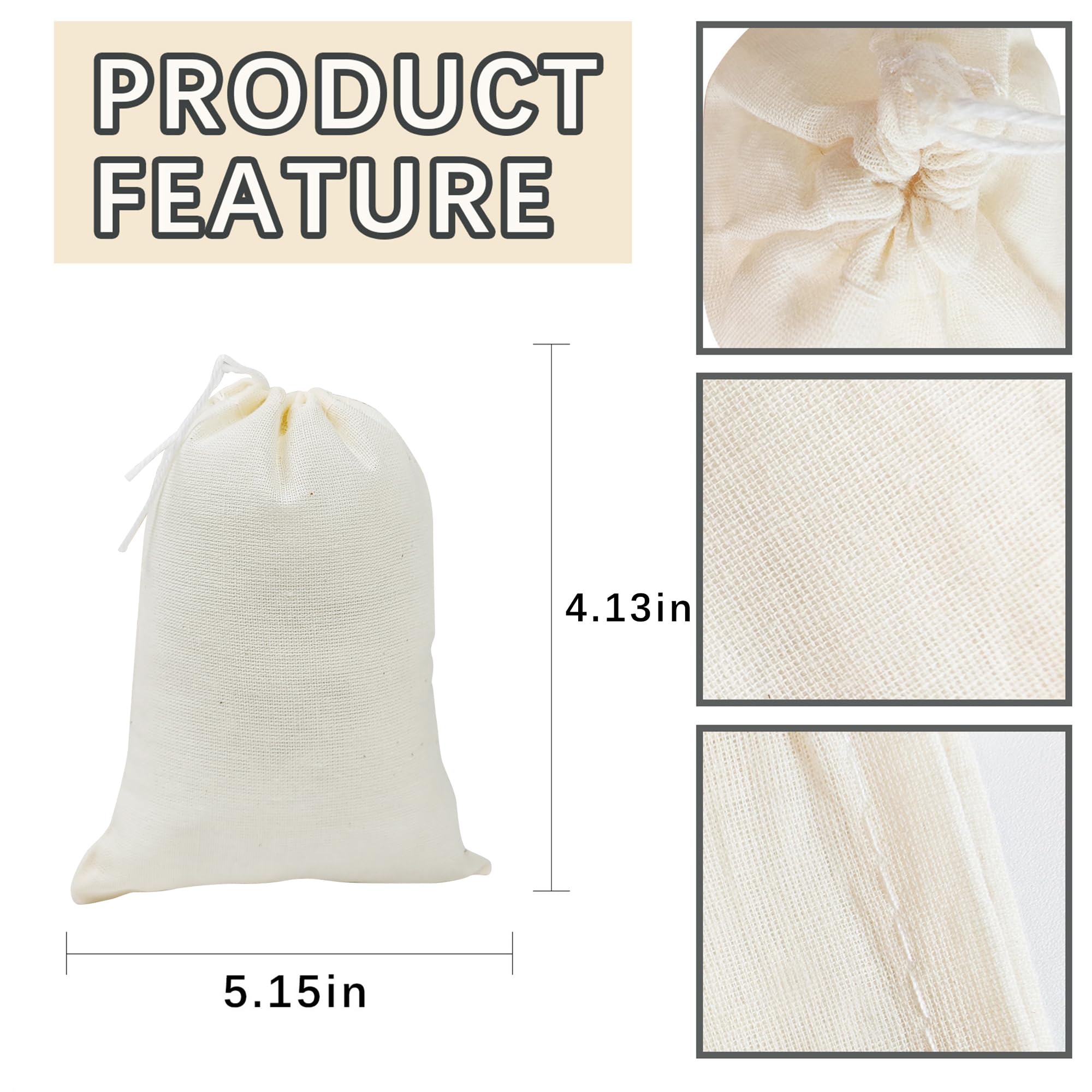 50PCS 3x4 Inch Small Muslin Bags with Drawstrings - Reusable Spice Bags for Cooking, Herb Storage, Potpourri & DIY Crafts - Perfect for Tea, Spices, Herbs, Wedding Favors & Gift Packaging