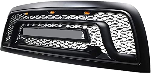 Rebel Style Front Replacement Grill with Amber LED Lights for Ram 2500/3500 (2010-2018) | Matte Black Grille Kit | Truck Accessories Upgrade | Off-Road & Street Customization