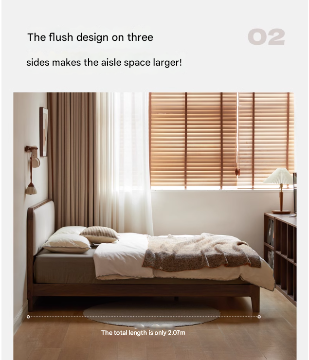 Premium Black Walnut Solid Wood Platform Bed Frame - Minimalist Modern Bedroom Furniture for Master Bedroom, Guest Room & Dorm Use