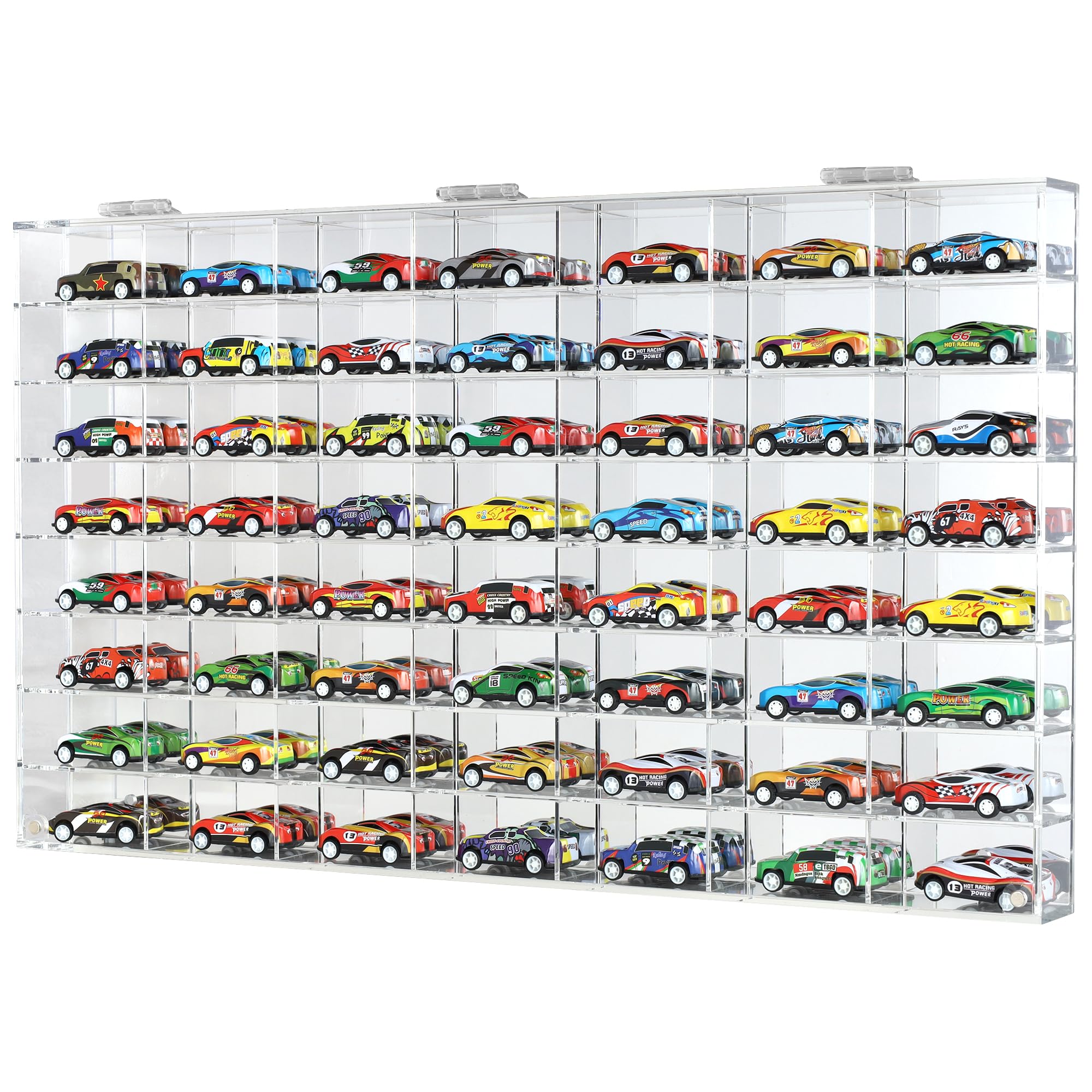 56-Slot 1/64 Scale Diecast Car Display Case with Door - Wall Mount Matchbox & Hot Wheels Organizer Cabinet for Toy Car Collection - Perfect for Home Decor, Gift Display, and Model Car Storage