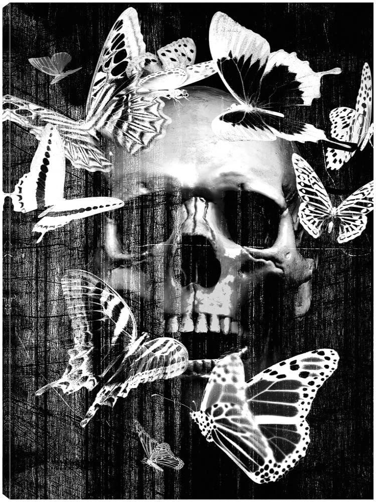 Skull Butterfly Crown Canvas Wall Art - 24x32 Inch Fine Art Print by Artist Incado - Ready to Hang Home Decor for Living Room, Bedroom, Office & More - Gothic Bohemian Style Wall Hanging for Unique Interior Design