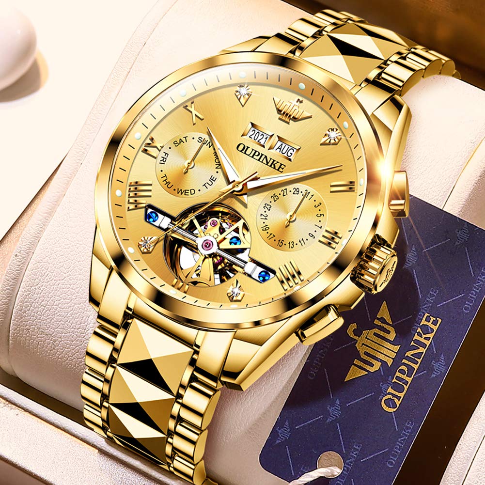 Luxury Men's Automatic Skeleton Watch with Diamond & Sapphire Crystal - Self-Winding Dress Watch in Tungsten Steel - Perfect for Business, Formal Events & Gifts
