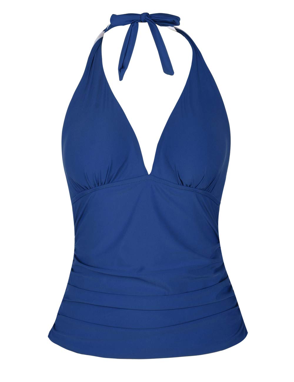 Mycoco Women's Halter V-Neck Swim Top - Front Shirred Tankini Bikini Top for Beach, Pool & Summer Vacation | Flattering Swimwear for Women