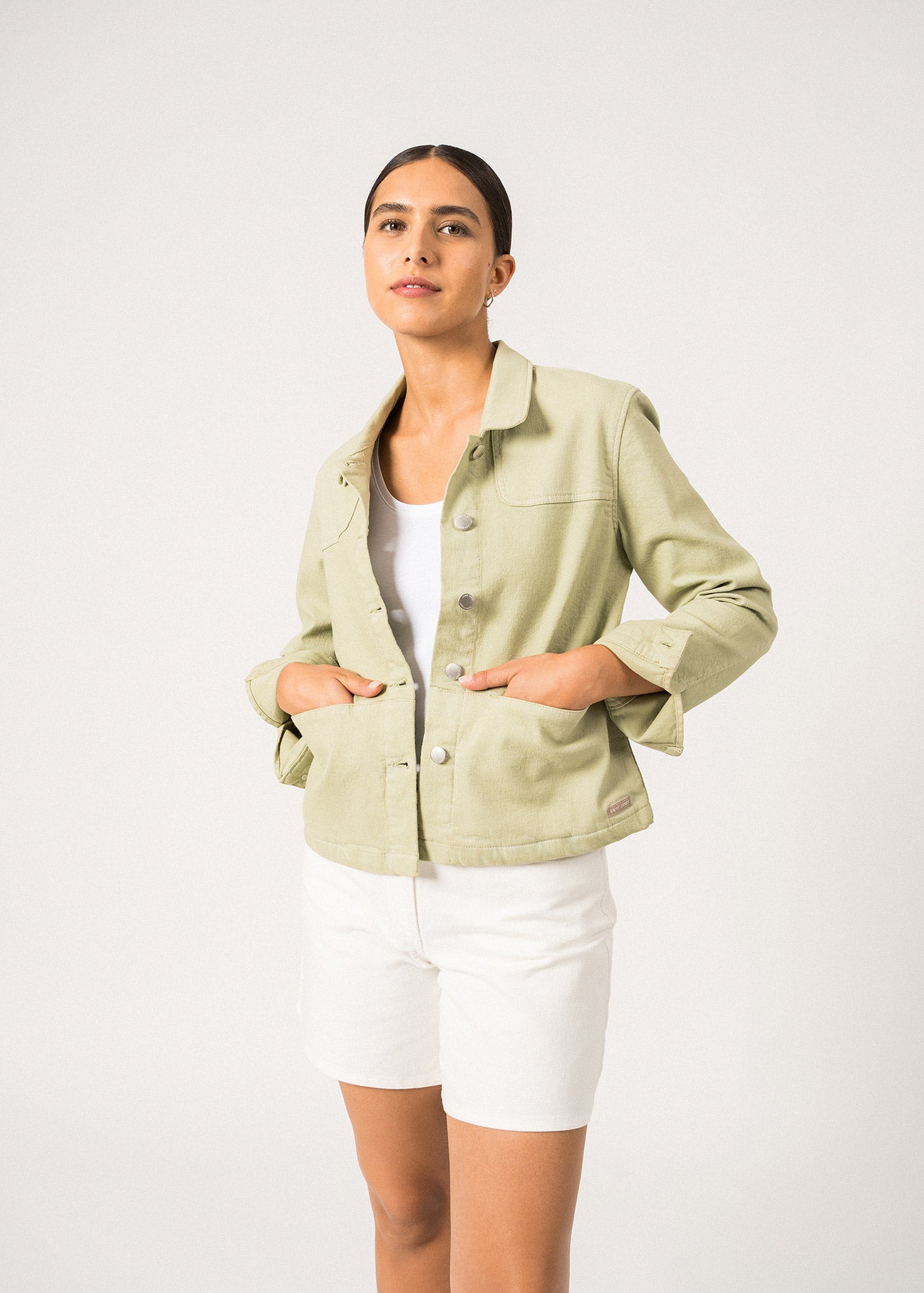 ST TEA Women's Lightweight Cotton Canvas Jacket in Soft Almond - Perfect for Casual Outings, Travel & Spring Layering