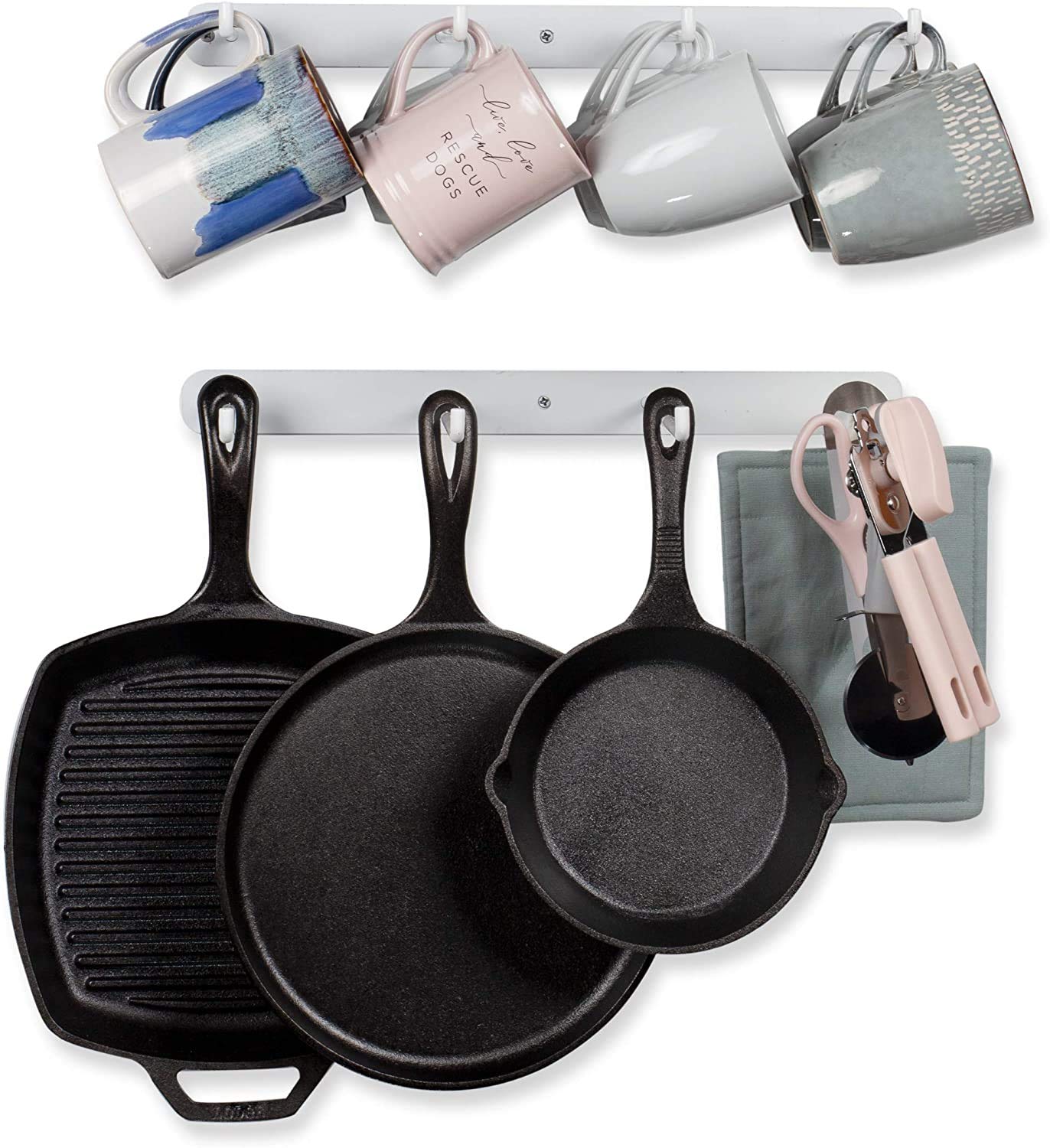 4-Pack Wall Hooks for Pantry & Kitchen Organization - Heavy Duty Cabinet Hooks for Mugs, Pans & Utensils - Space Saving Storage Solution for Home & Office - Perfect Mothers Day Gift Idea