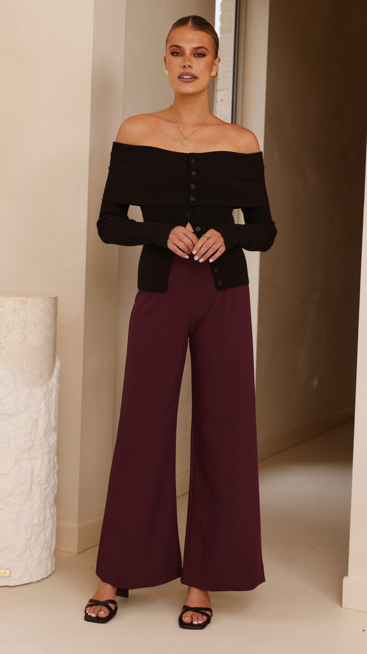 Garciela Women's Wine Red Pants - Stylish & Comfortable High-Waist Trousers for Work, Office & Casual Wear