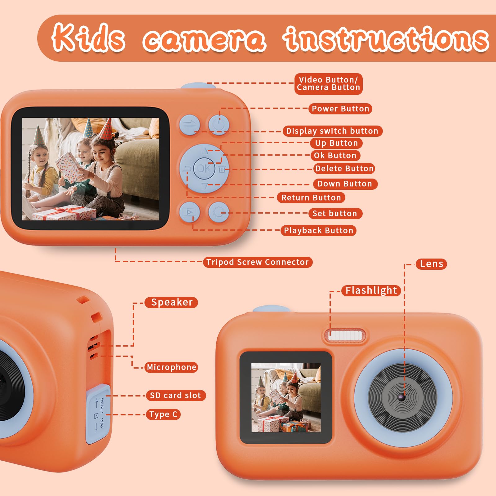 SJCAM Kids Camera Dual Screen - 1080P 44MP HD Digital Video Camera for Children Ages 3-10 | Christmas Birthday Gifts for Boys & Girls | Portable Toy Camera for Toddlers - Perfect for Travel, Outdoor Adventures & Family Moments