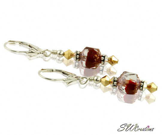Stunning Golden Ruby Red Beaded Earrings for Women | Elegant Bohemian Dangle Jewelry | Perfect for Parties, Weddings & Special Occasions