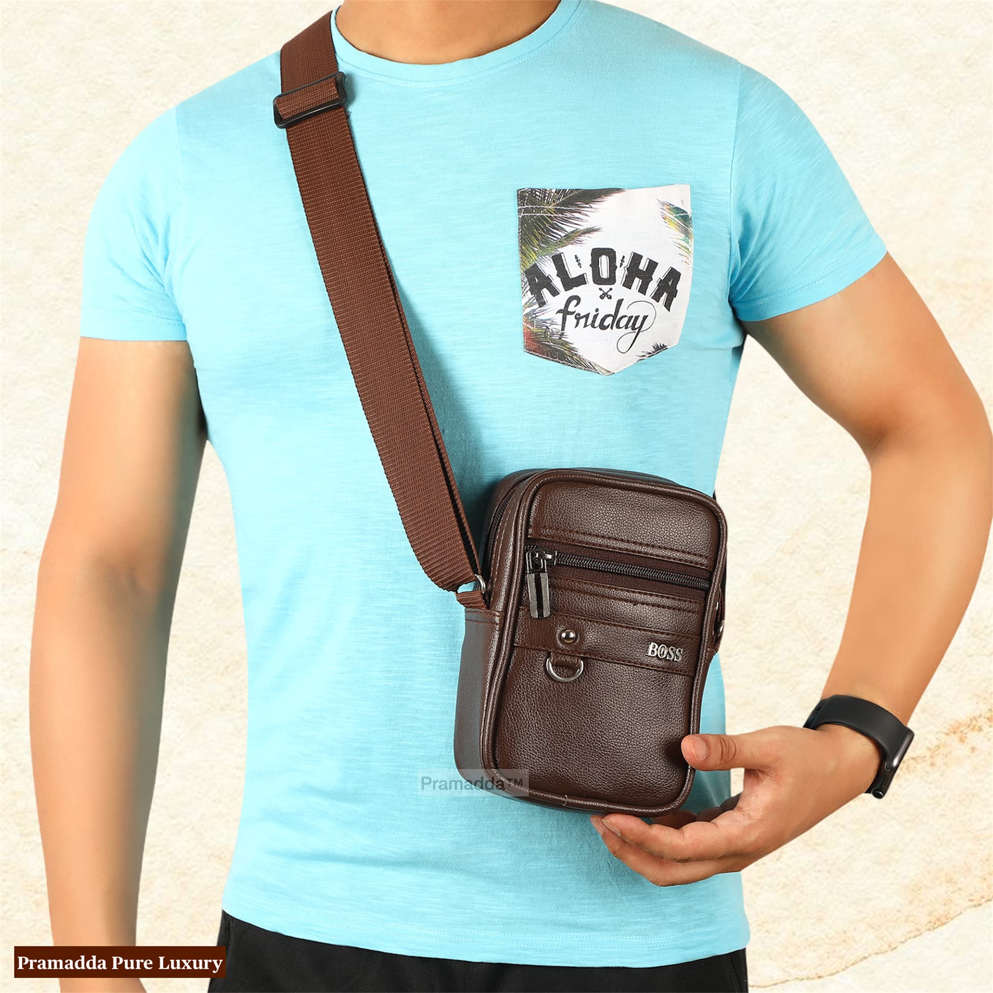 Premium Genuine Leather Sling Bag for Men & Women - Stylish Chest Crossbody Bag with Secure Mobile Pocket - Perfect for Travel, Passport, Documents & Essentials - Ideal Corporate Gift for Professionals