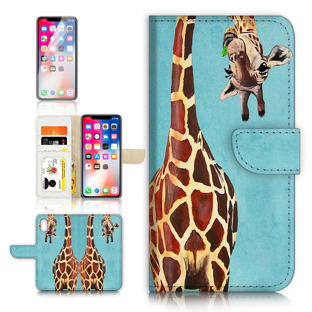 Flip Wallet Case with Screen Protector for iPhone Xs & iPhone X - Premium Leather Card Holder & Protective Cover (A4131 Giraffe Pattern) | Perfect for Everyday Use, Travel & Business Meetings