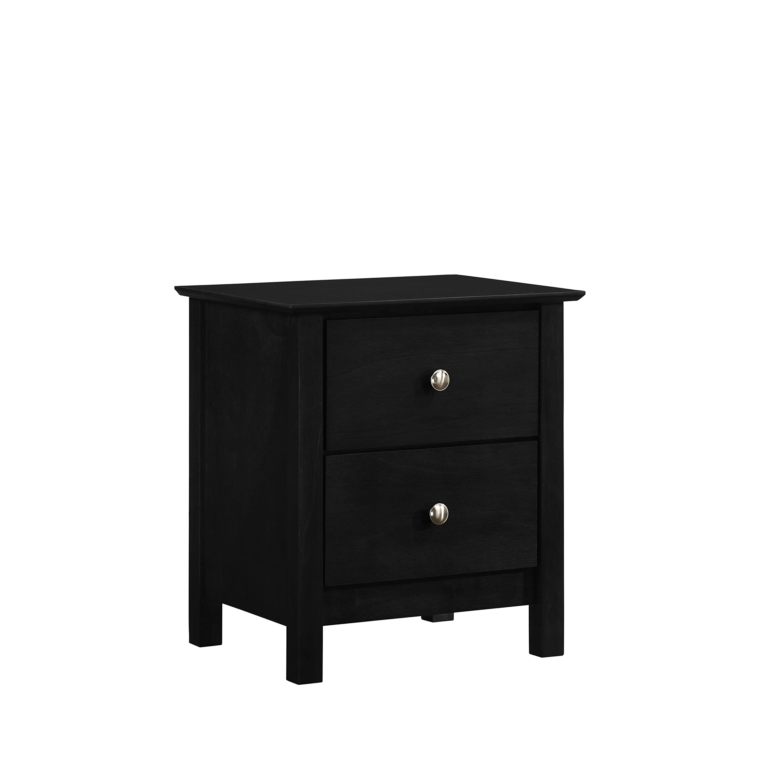 Gemini Solid Wood Nightstand with 2 Drawers - Classic Black Bedside Table for Bedroom, Living Room & Guest Room