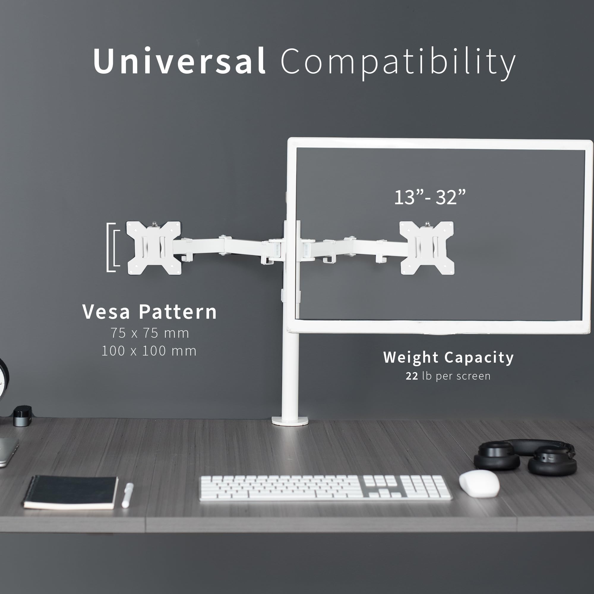 VIVO Dual Monitor Stand for 2 Screens up to 32 inches, Heavy Duty Fully Adjustable Desk Mount for LCD LED Monitors, White (STAND-V032W) - Perfect for Home Office, Gaming Setup, and Workstation Ergonomics