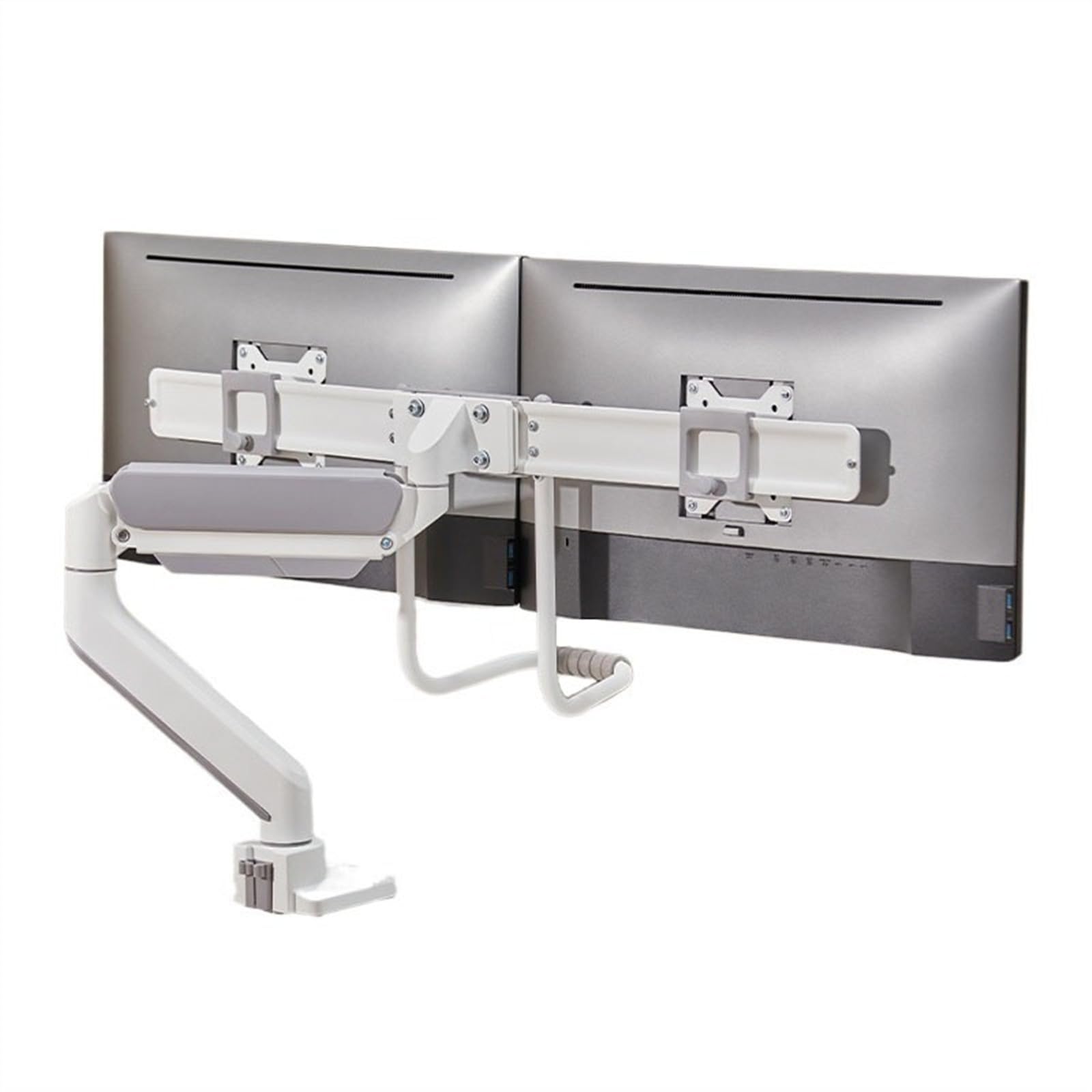 **Dual Monitor Stand for Desk - Adjustable Gas Spring Monitor Arm Holds 2 Screens up to 32 Inches, 17.6lbs - Sliding VESA Plates with Clamp & Grommet Base - Perfect for Home Office & Gaming Setup**