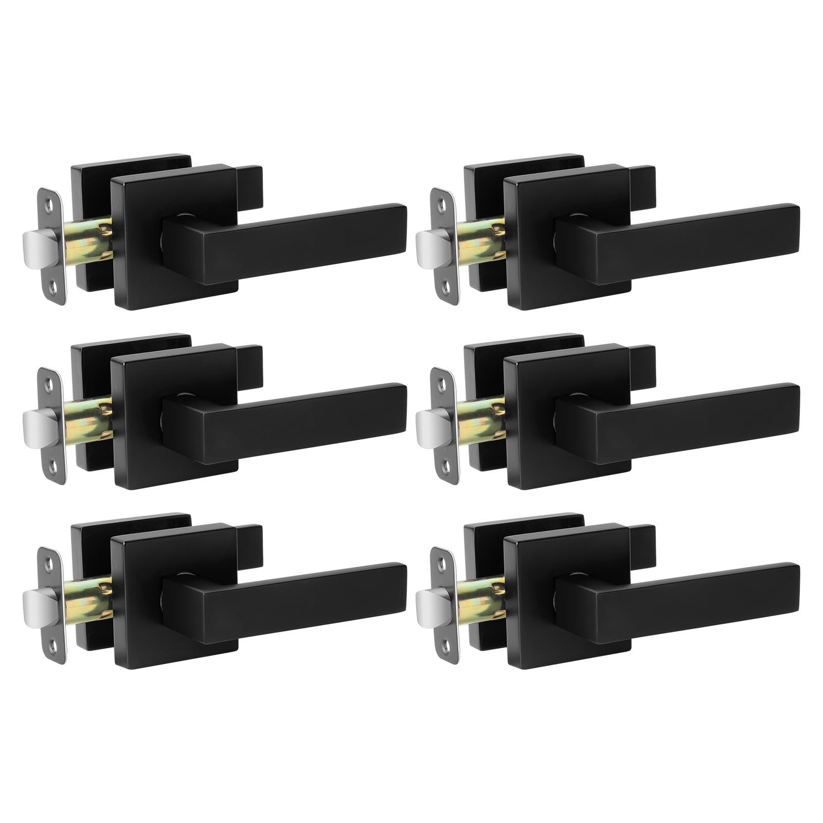 Matte Black Interior Door Knob Levers Set - 6 Pack Heavy Duty Keyless Passage Door Handles for Hall, Closet & Bedroom (No Lock, Fits Left/Right Hand Doors) - Perfect for Home Renovation & Interior Design Projects