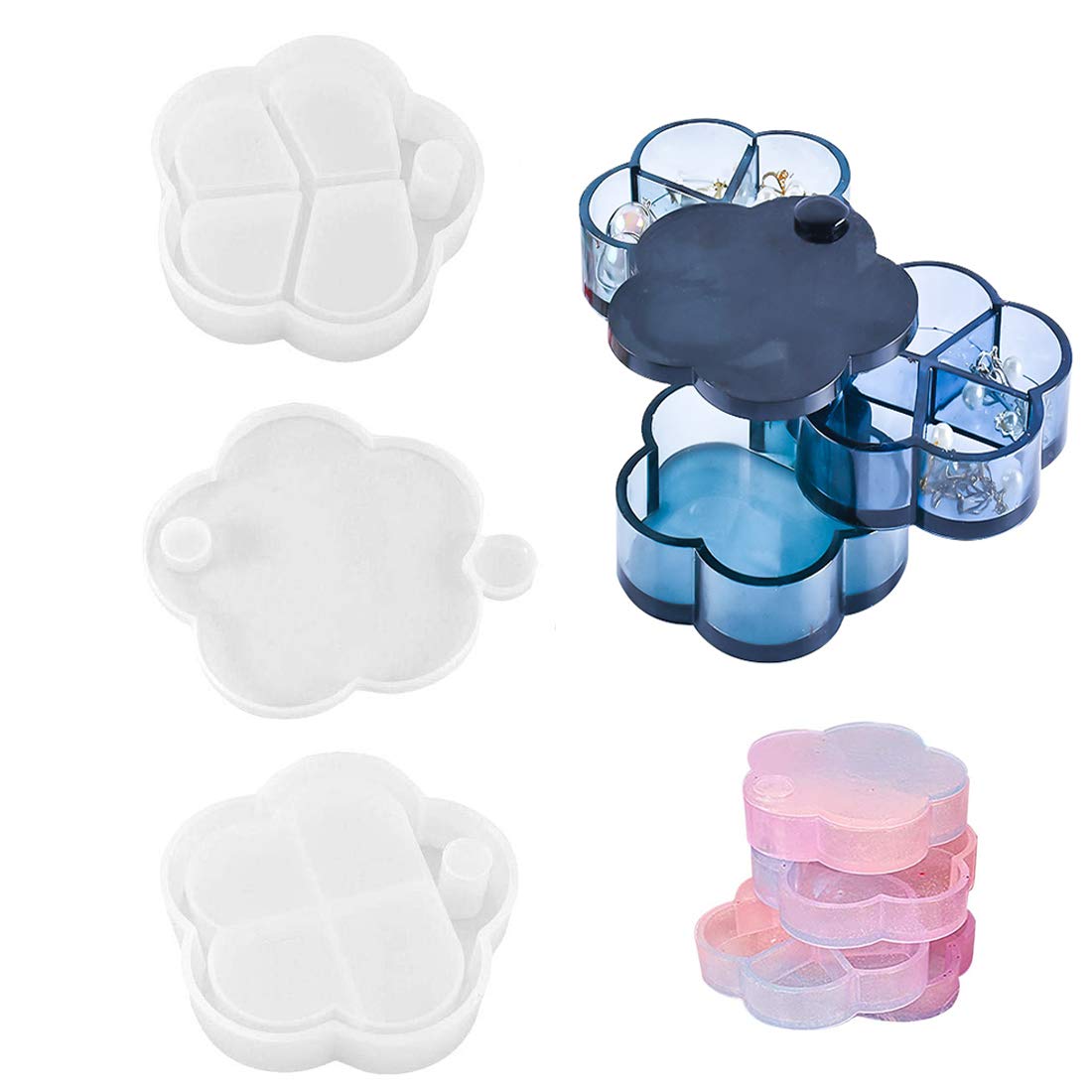 FineInno Rotating Resin Box Molds - Flower Shaped Silicone Jewelry Box Molds for DIY Crafting, Multi-Tiered Storage Organizer & Tower Molds for Jewelry Trays - Perfect for Resin Art, Jewelry Making & Home Organization
