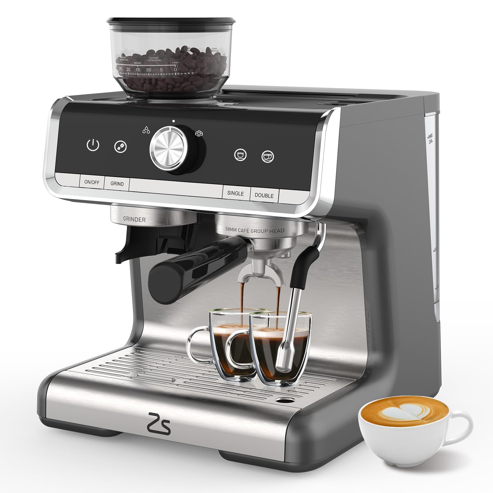 Professional 20 Bar Espresso Machine with Built-in Grinder & Milk Frother, 2.8L Water Tank - Perfect for Home Baristas to Make Latte, Cappuccino & Macchiato | Ideal for Coffee Shops, Offices & Kitchen Countertops