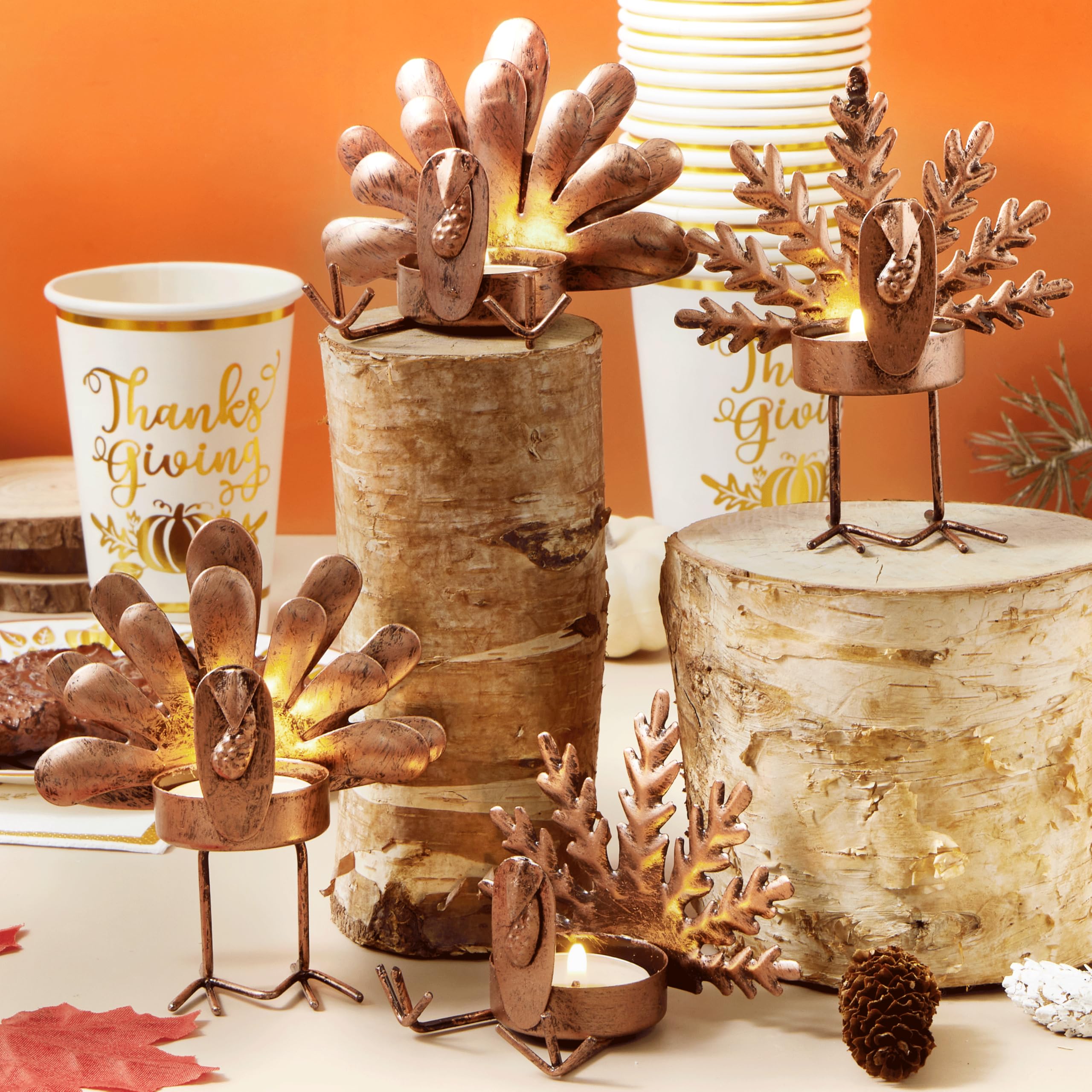 JOYIN 4-Piece Thanksgiving Turkey Tea Light Candle Holders Set - Fall Centerpiece Decor for Table, Kitchen & Home - Perfect for Thanksgiving Dinner, Autumn Parties & Seasonal Home Decoration