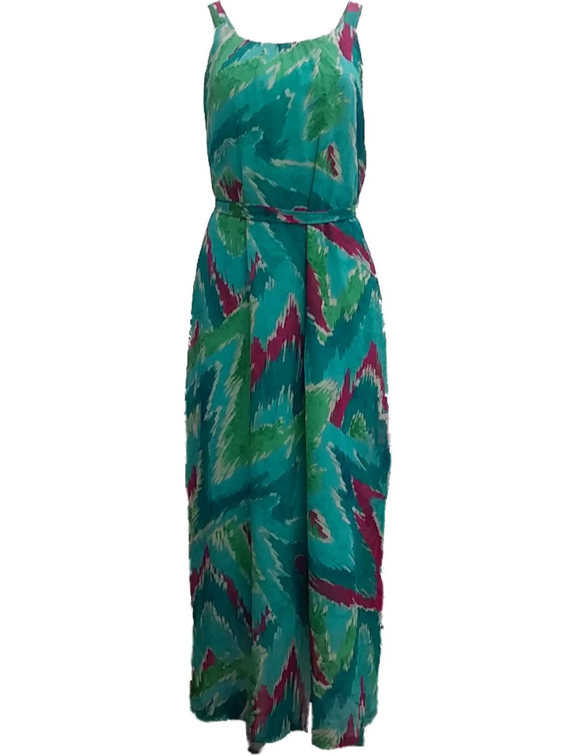 Women's Green Purple Blue Scribble Chevron Opaque Tank Top Maxi Dress - Stylish Casual Summer Dress for Beach, Vacation & Everyday Wear