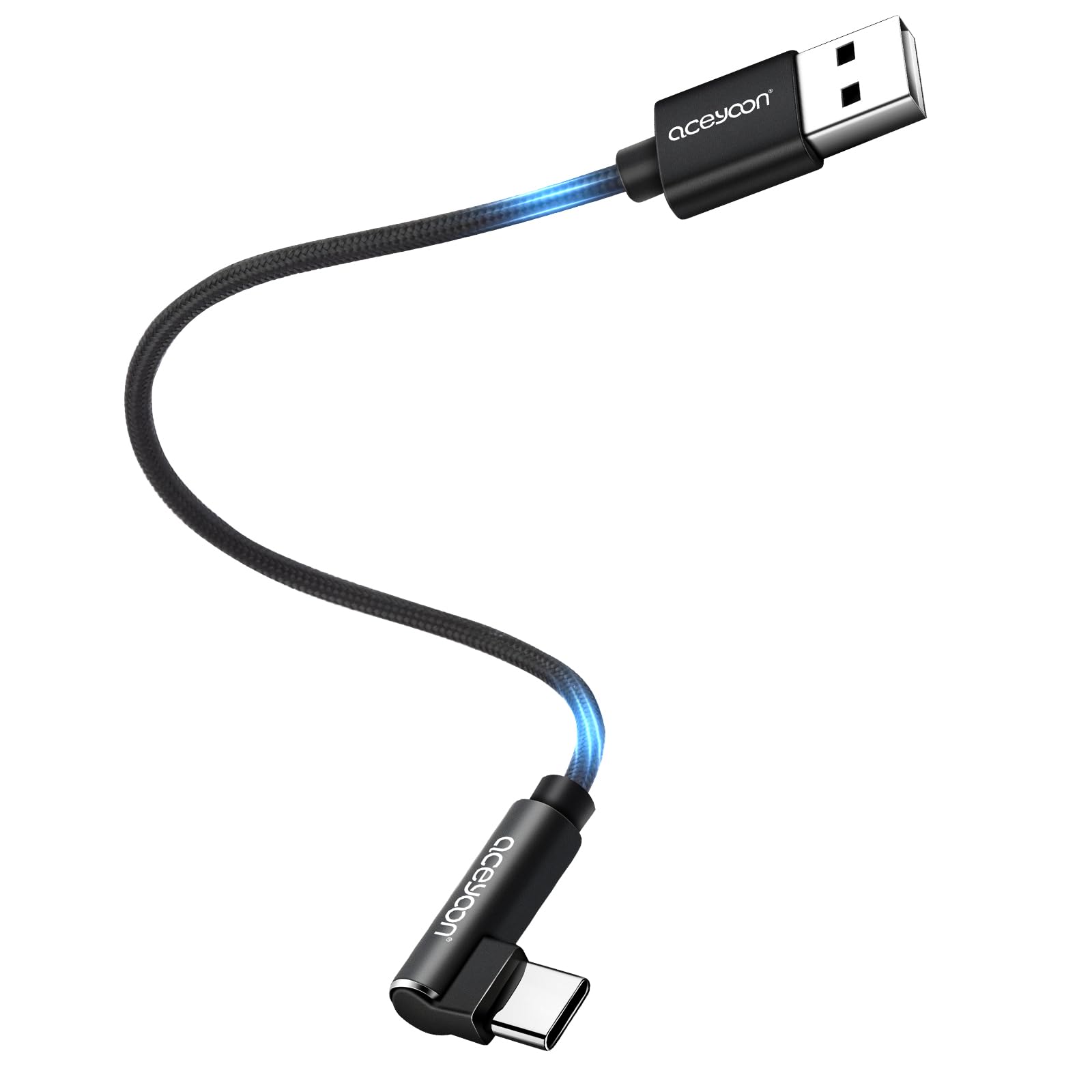 90 Degree Right Angle USB C Cable 0.5M - Short Braided USB to Type C Charger & Data Sync Cable - Compatible with Samsung Galaxy, Huawei, Google Pixel, iPhone 15 (Black) - Perfect for Gaming, Car Charging & Tight Spaces