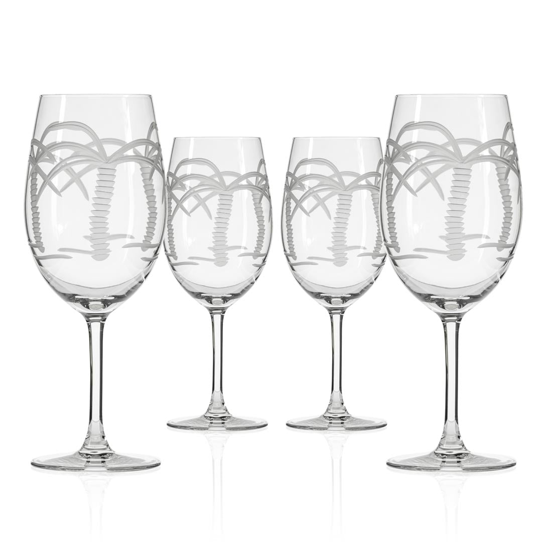 18oz Palm Tree Design All-Purpose Wine Glasses - Set of 12 | Perfect for Beach Parties, Tropical Themed Events & Outdoor Entertaining