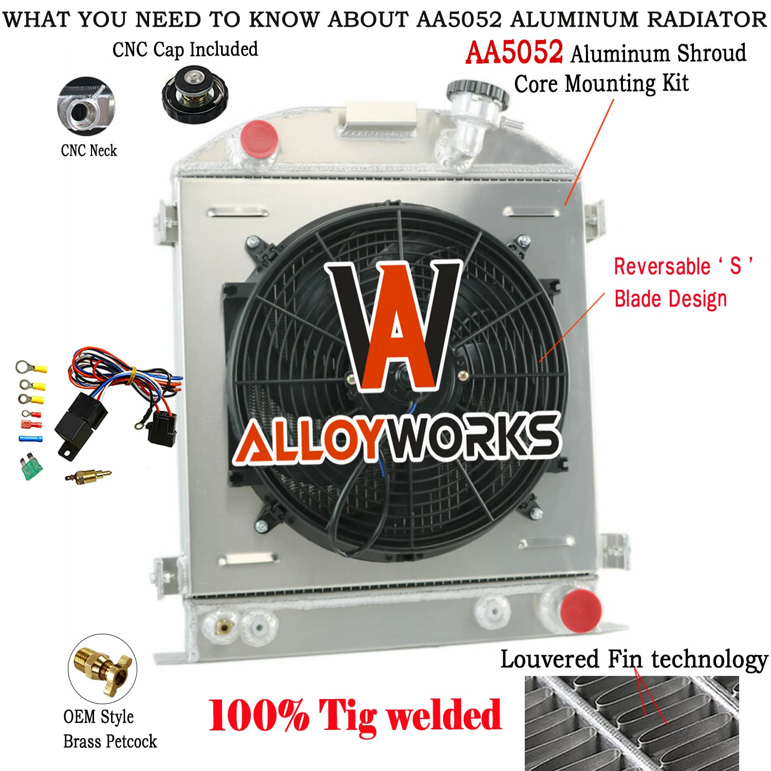 ALLOYWORKS 4 Row All Aluminum Radiator with 14