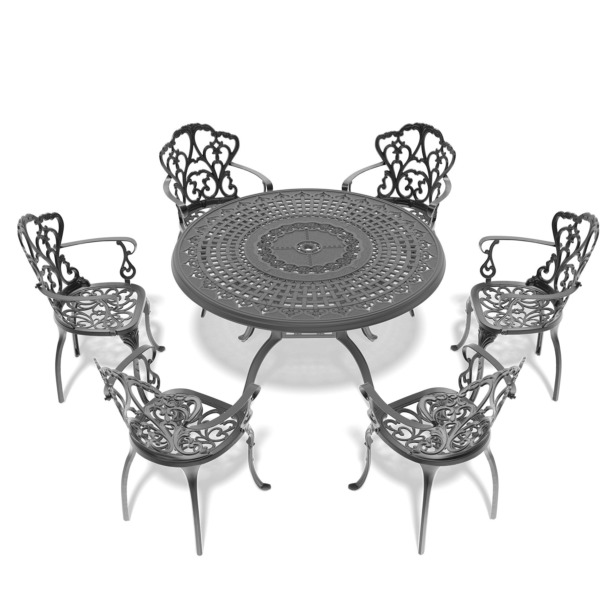 7-Piece Cast Aluminum Patio Furniture Set with Cushions - Outdoor Dining & Lounge Set for Garden, Poolside, Backyard - Comfortable & Weather-Resistant (Random Color Cushions)